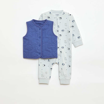 Sleepsuit + Quilted Vest Set BLUE