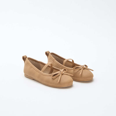 Faux Leather Ballerina Shoes with Strap BROWN