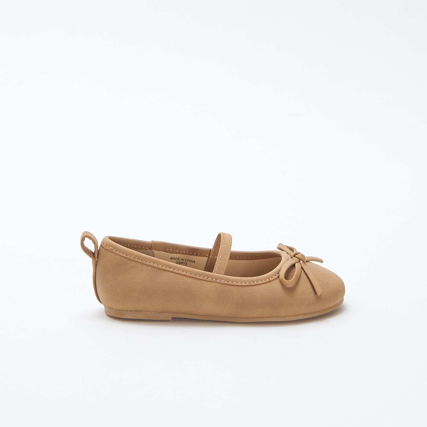 Faux Leather Ballerina Shoes with Strap BROWN