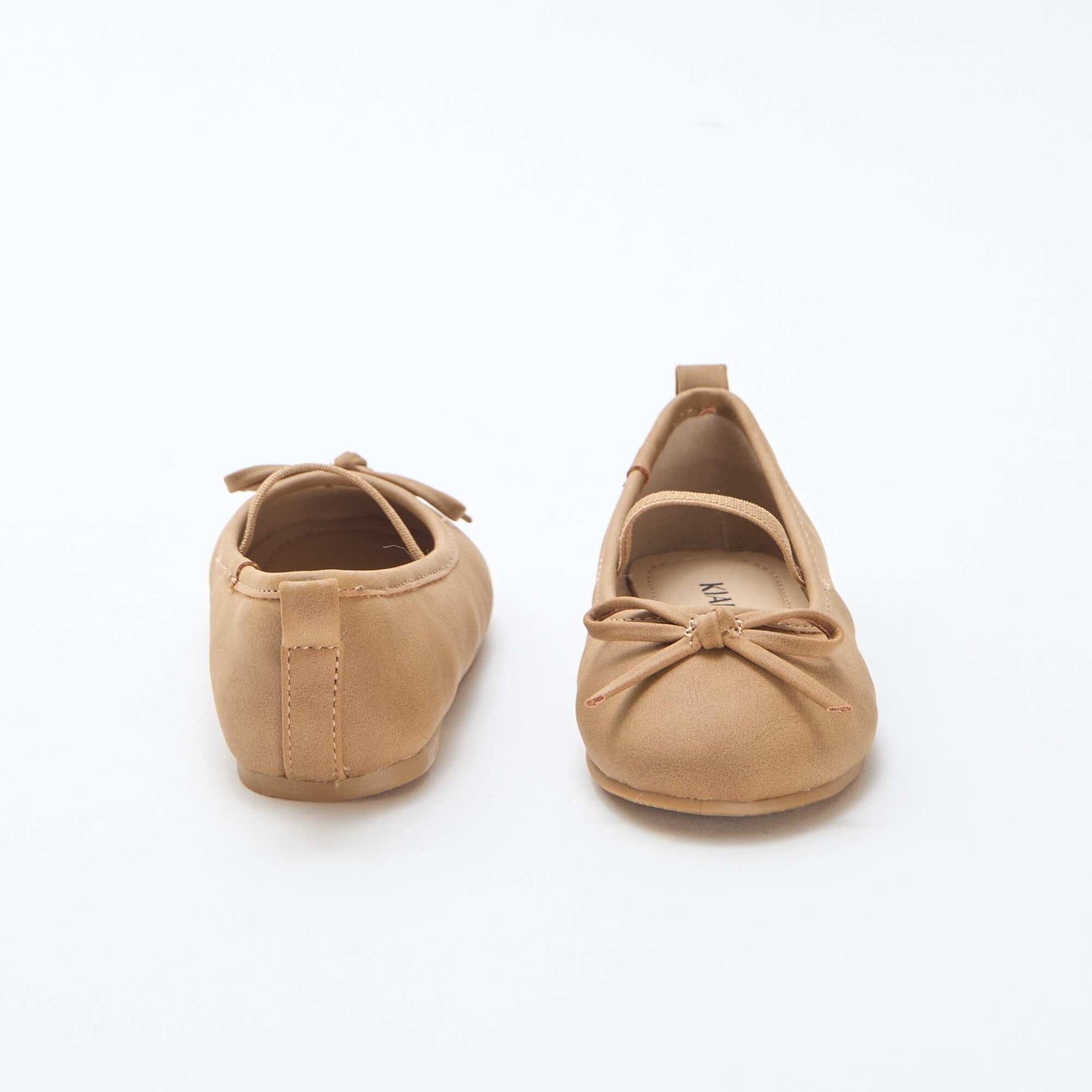 Faux Leather Ballerina Shoes with Strap BROWN