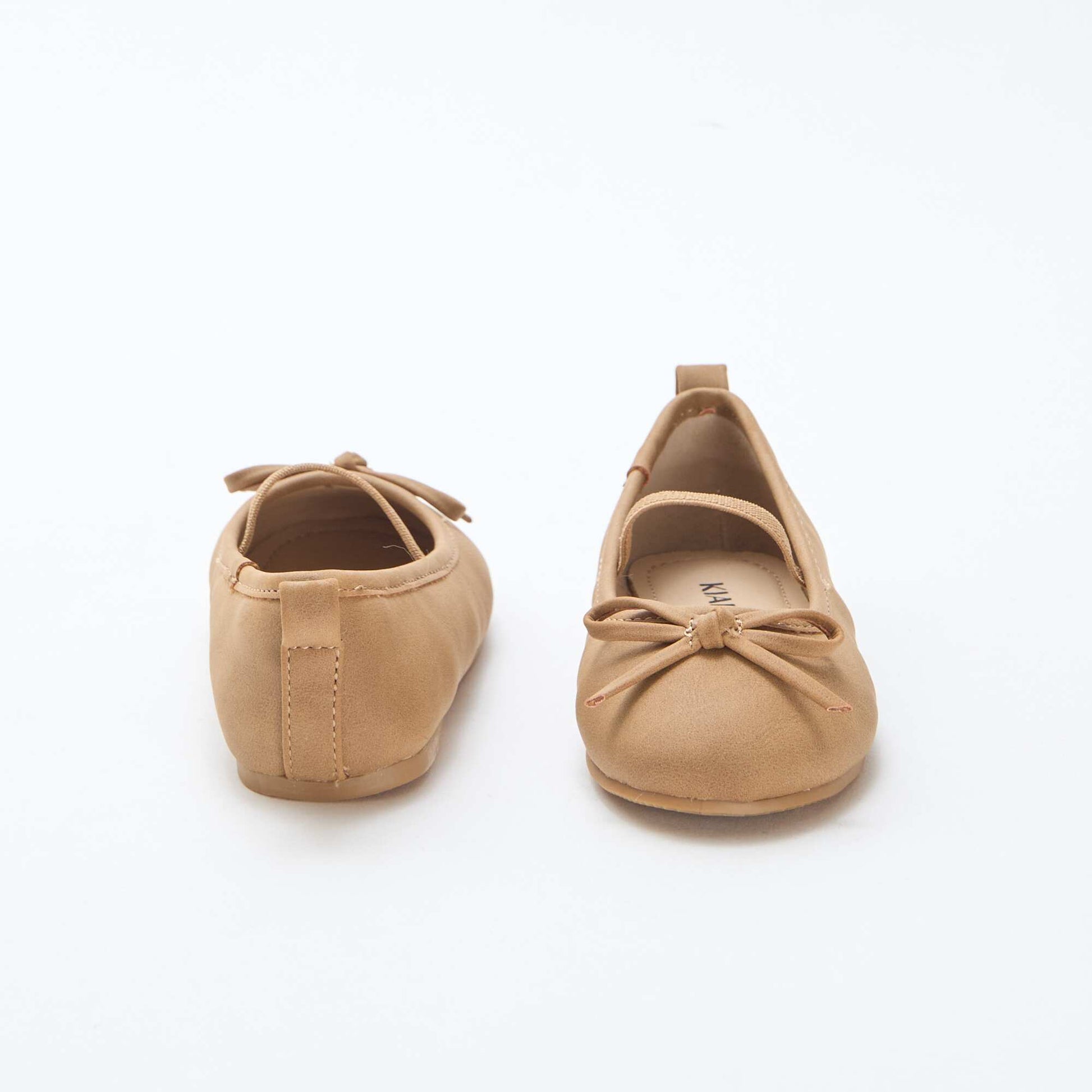 Faux Leather Ballerina Shoes with Strap BROWN