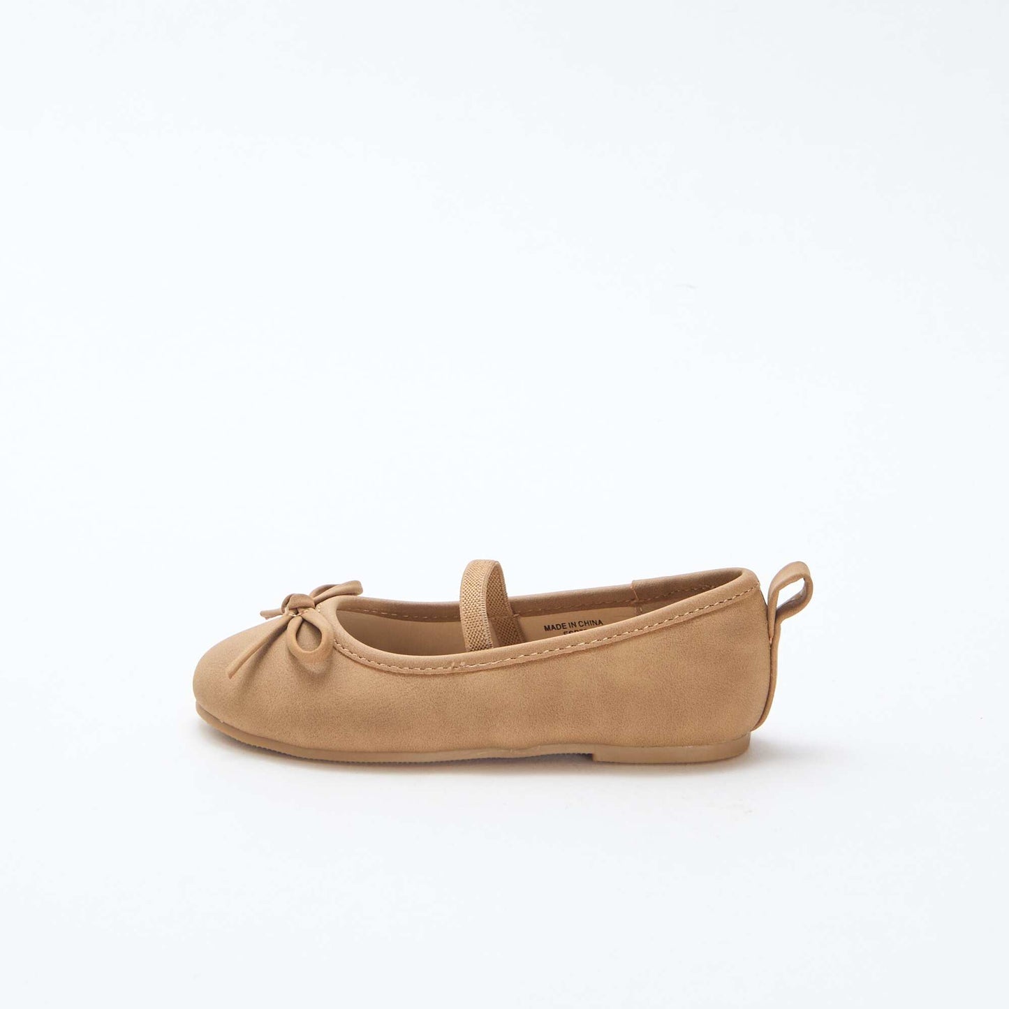 Faux Leather Ballerina Shoes with Strap BROWN