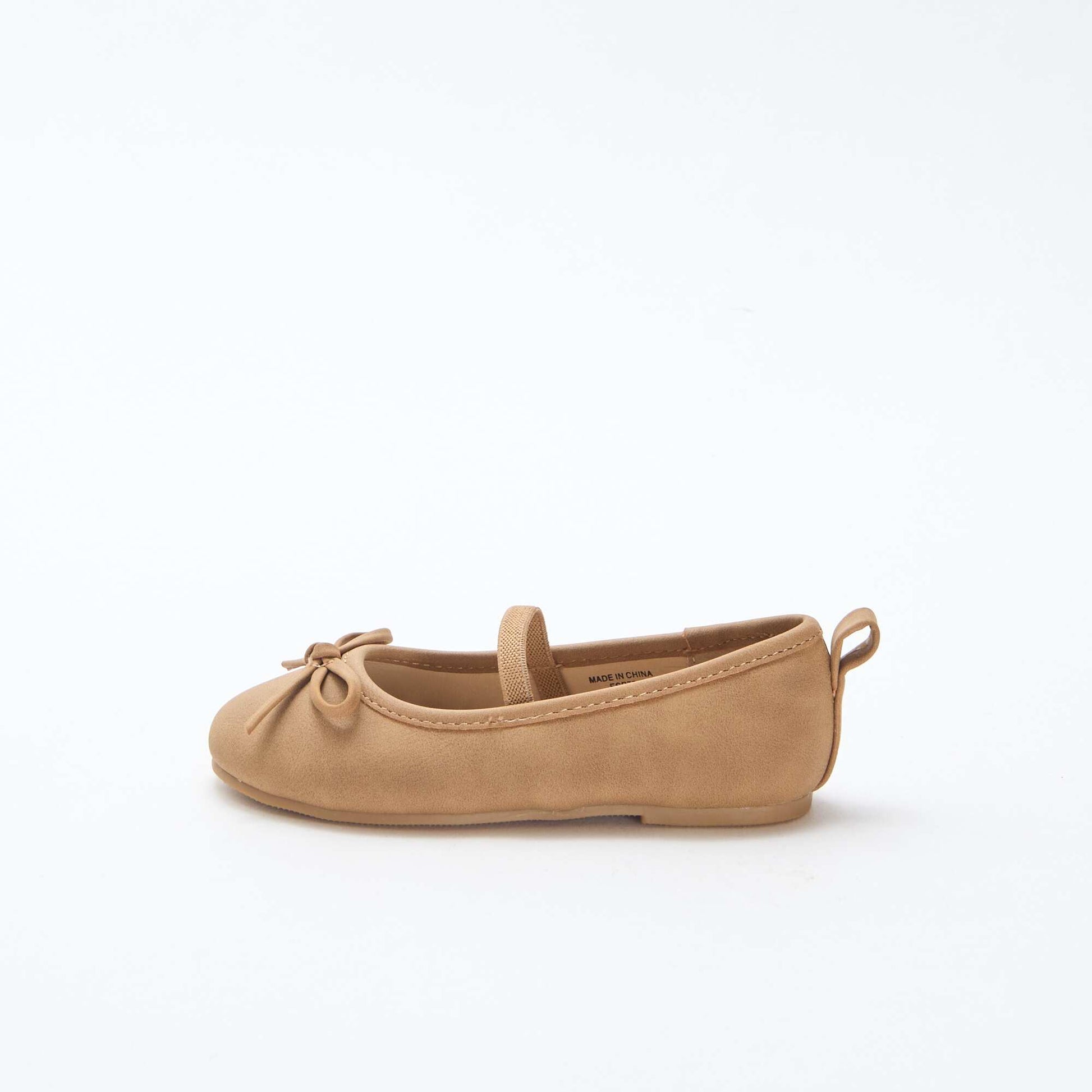 Faux Leather Ballerina Shoes with Strap BROWN