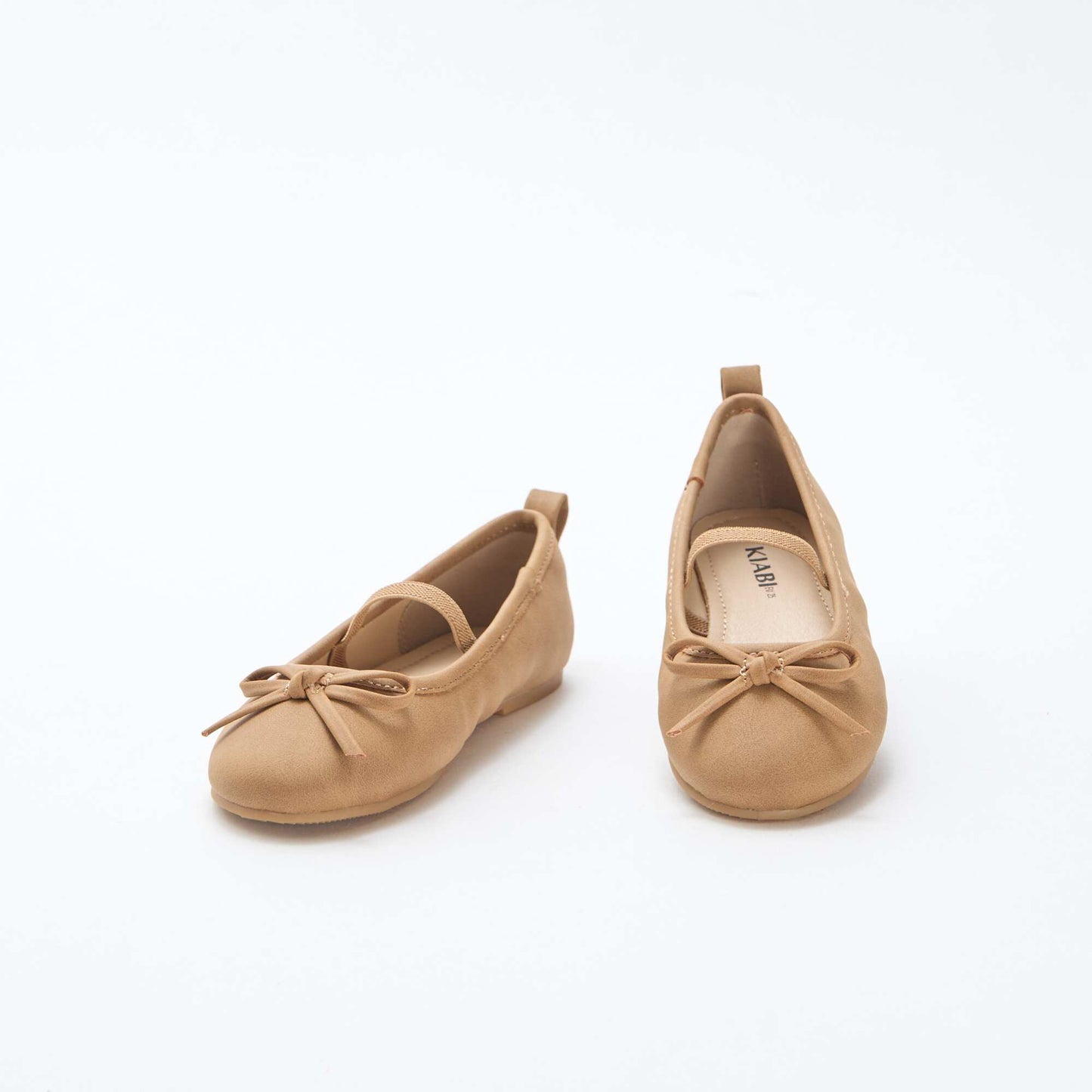 Faux Leather Ballerina Shoes with Strap BROWN