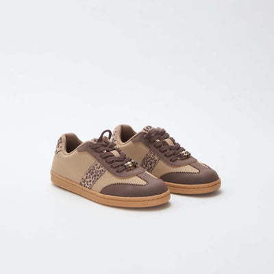 Fashion Sneakers with Leopard Print Inserts BROWN