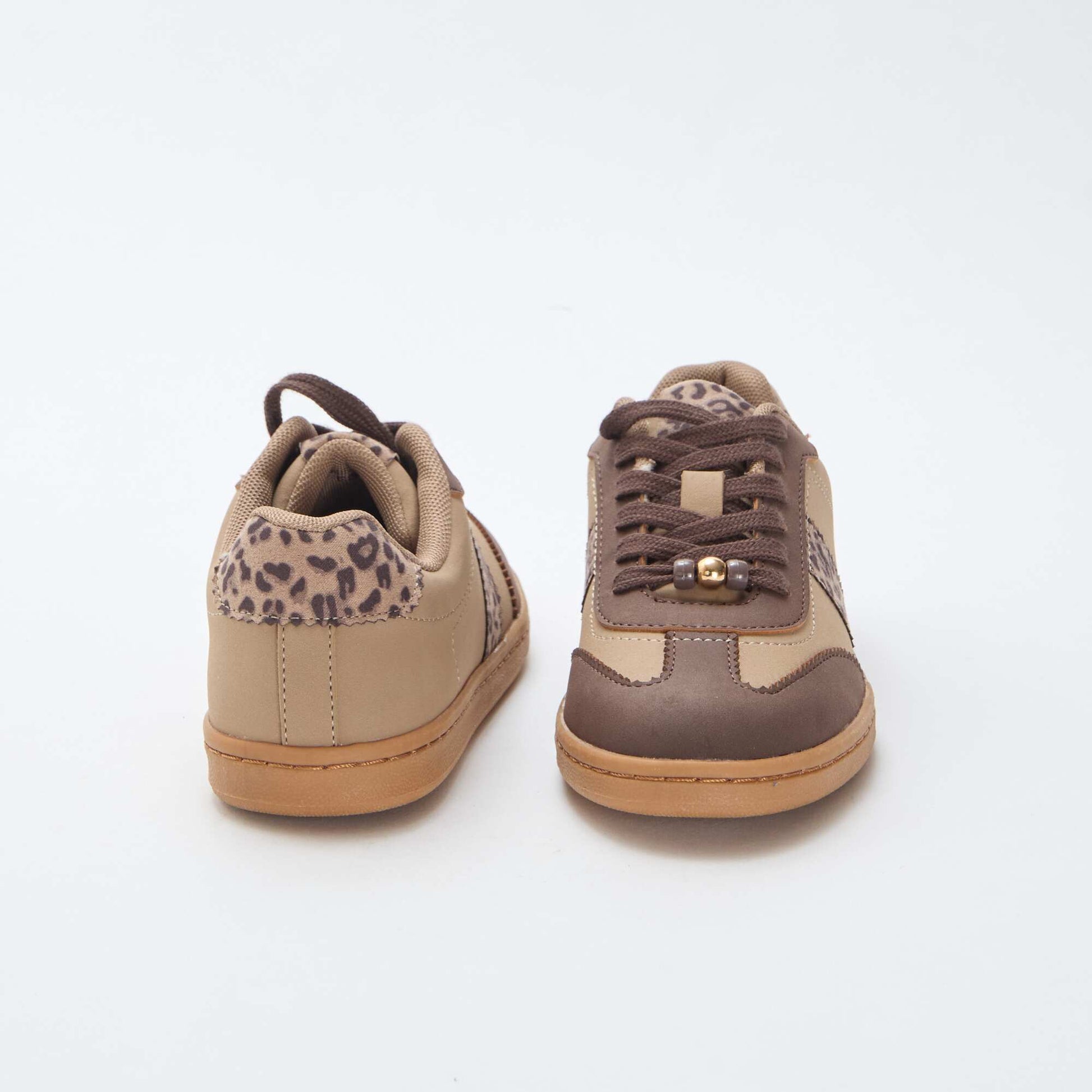 Fashion Sneakers with Leopard Print Inserts BROWN
