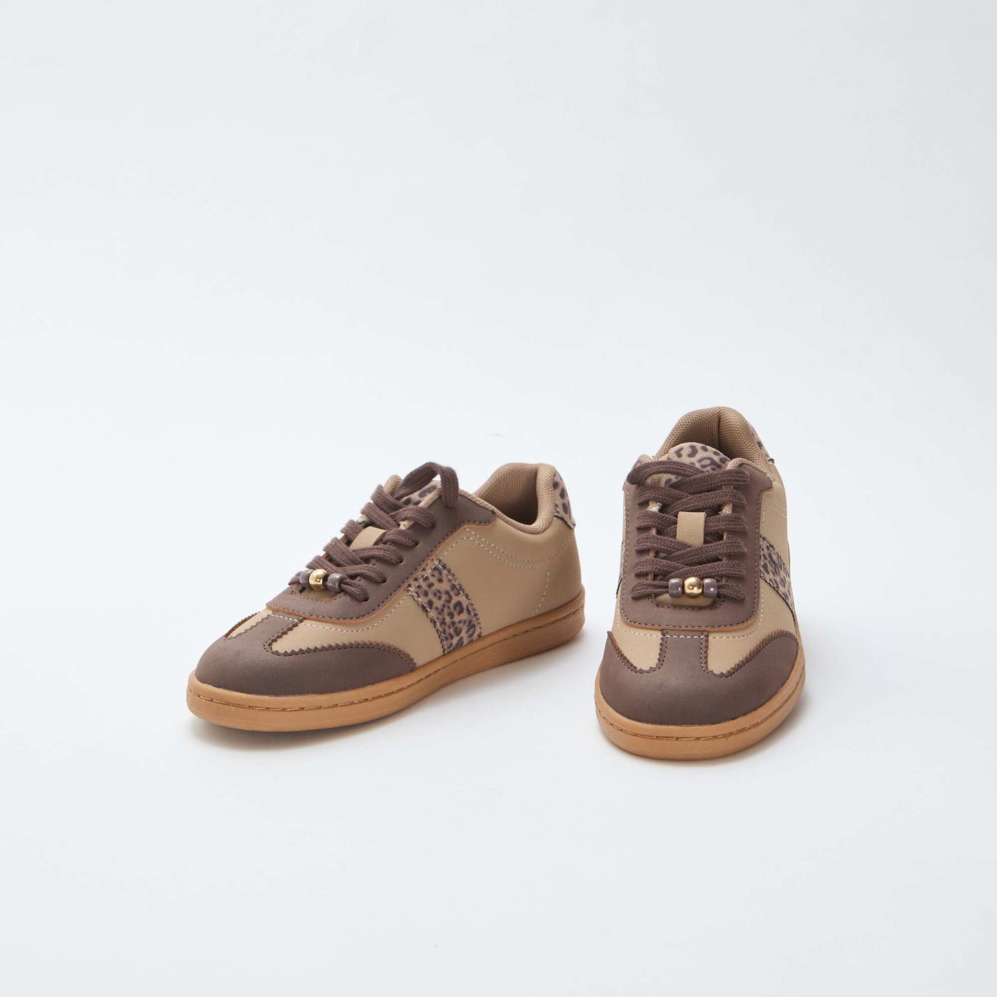 Fashion Sneakers with Leopard Print Inserts BROWN