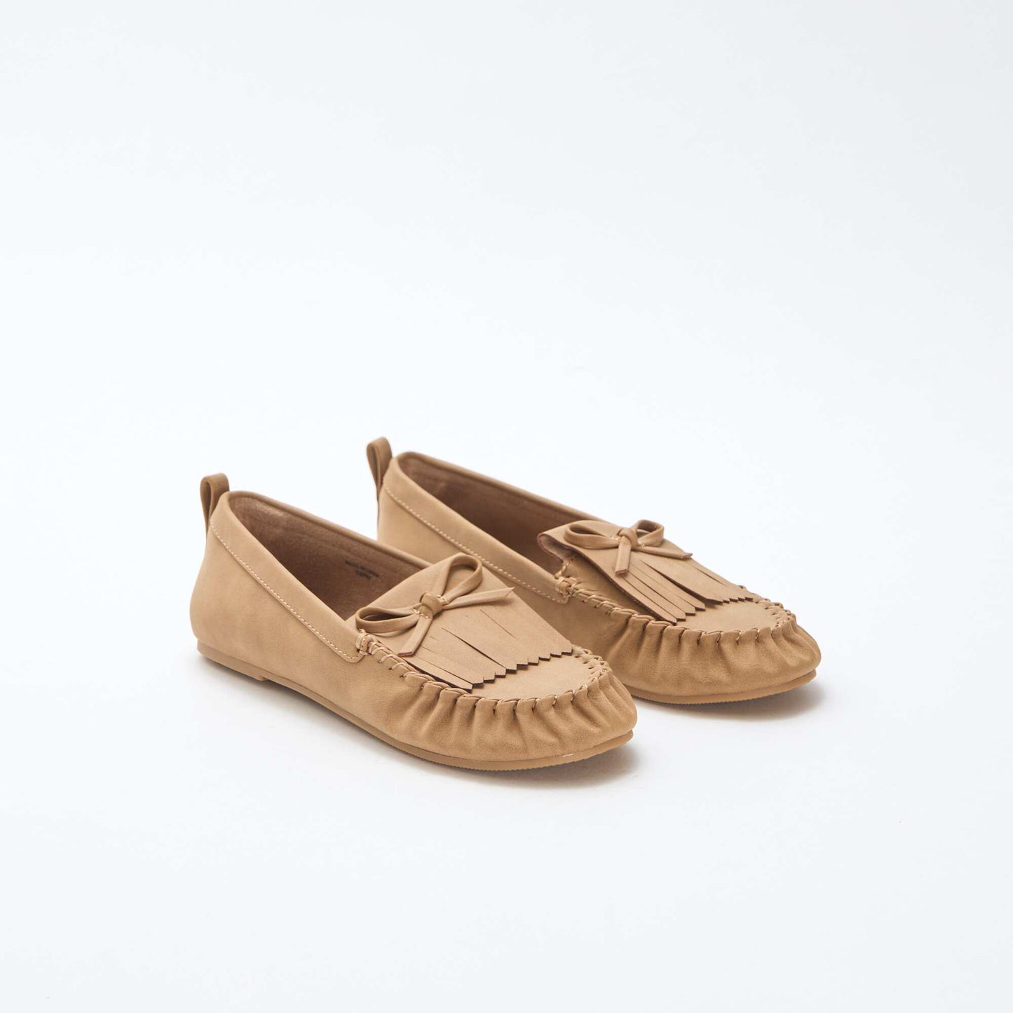 Faux Suede Moccasins with Fringe BEIGE
