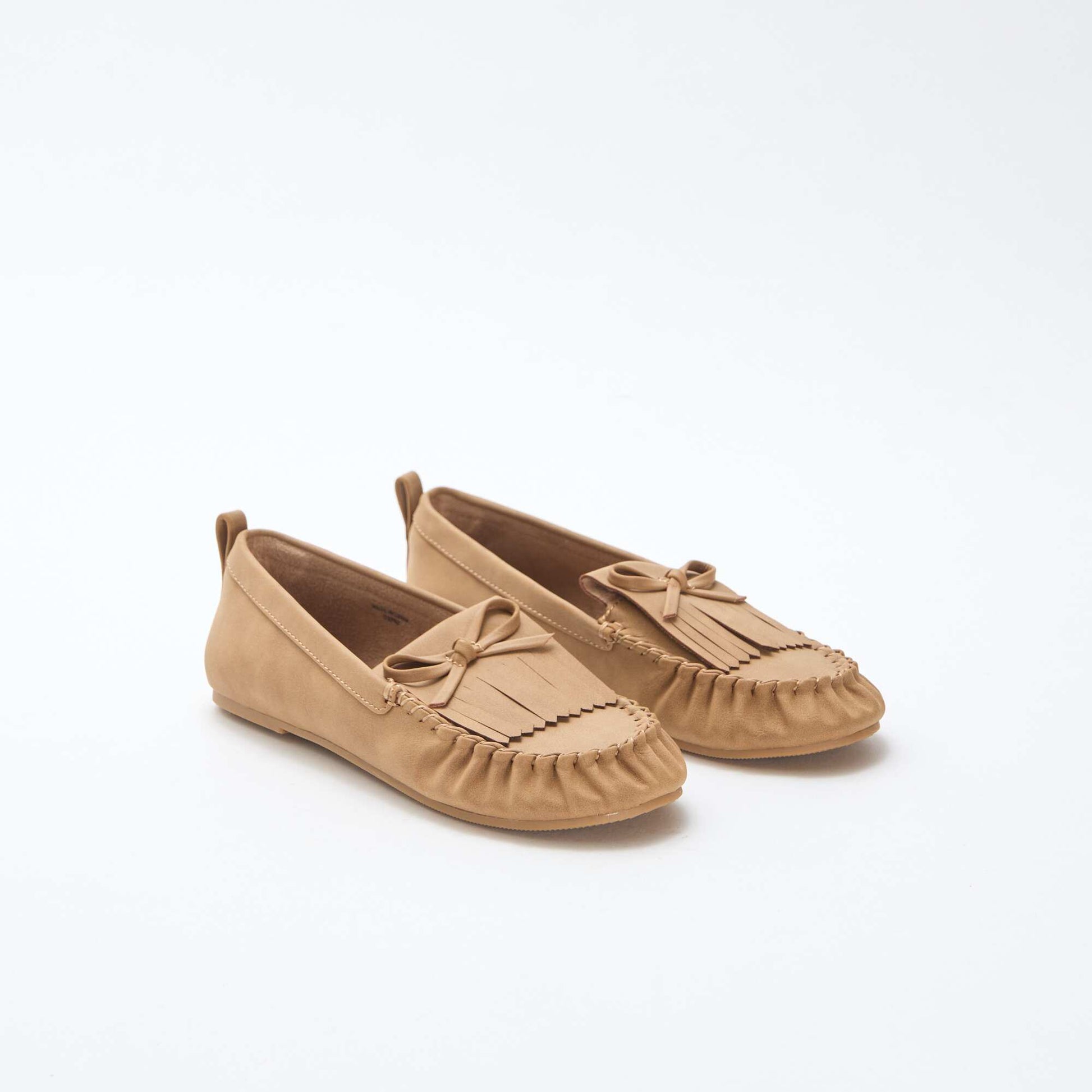 Faux Suede Moccasins with Fringe BEIGE
