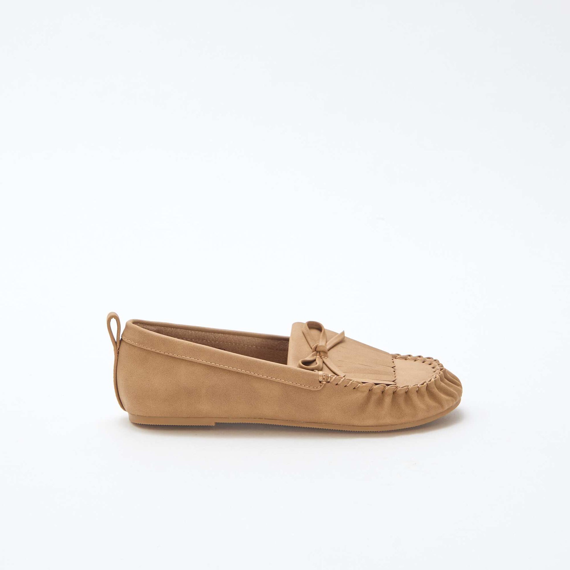 Faux Suede Moccasins with Fringe BEIGE