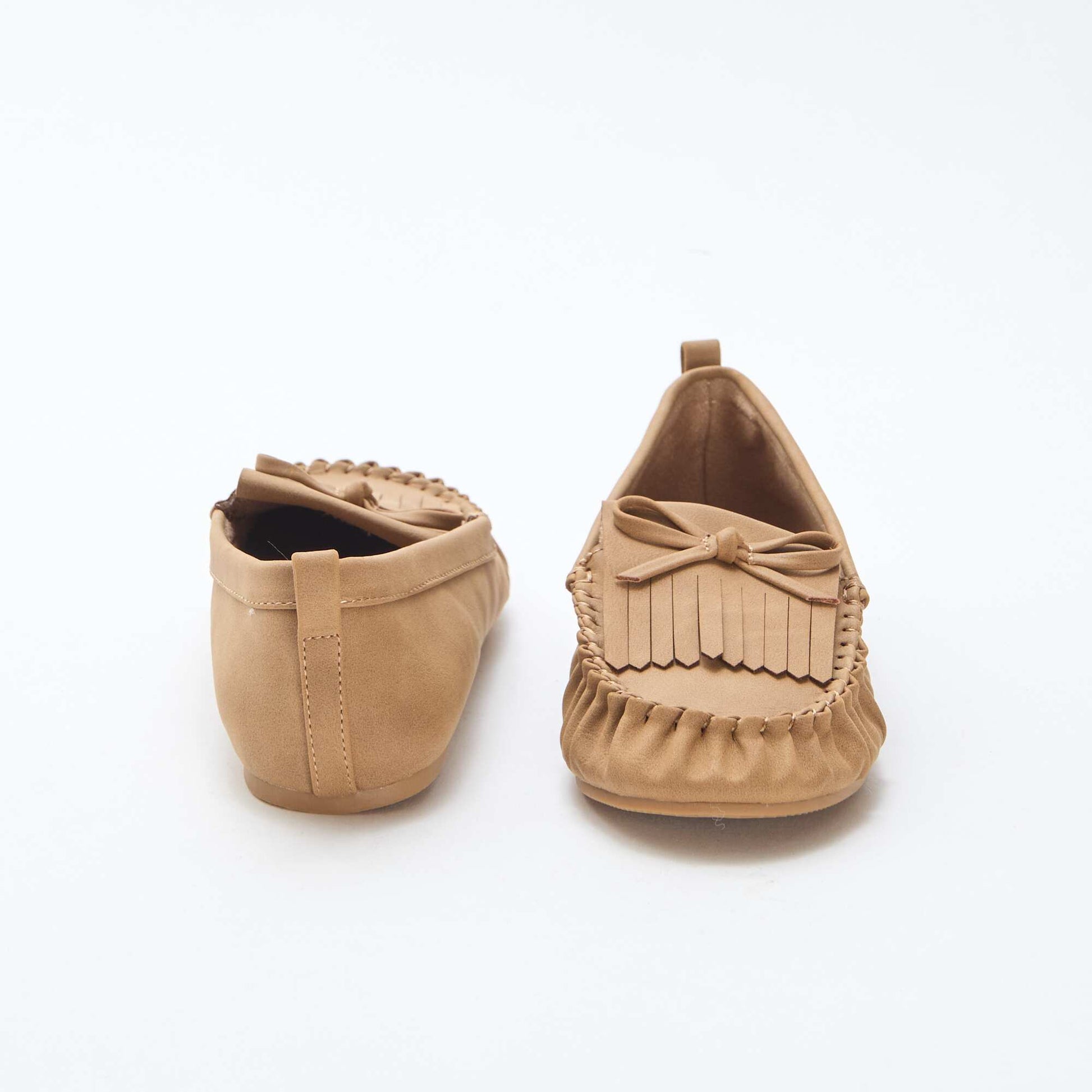 Faux Suede Moccasins with Fringe BEIGE