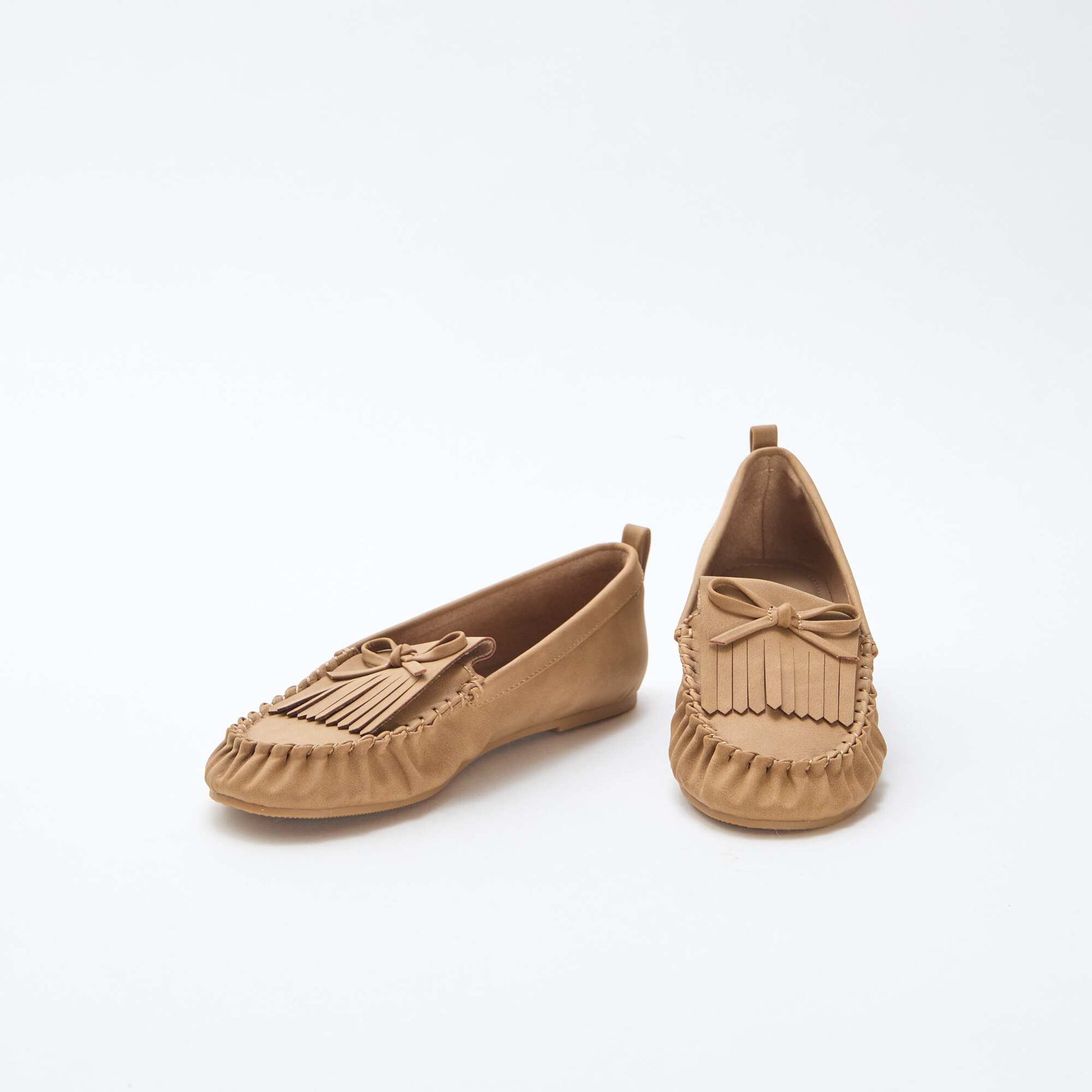 Faux Suede Moccasins with Fringe BEIGE