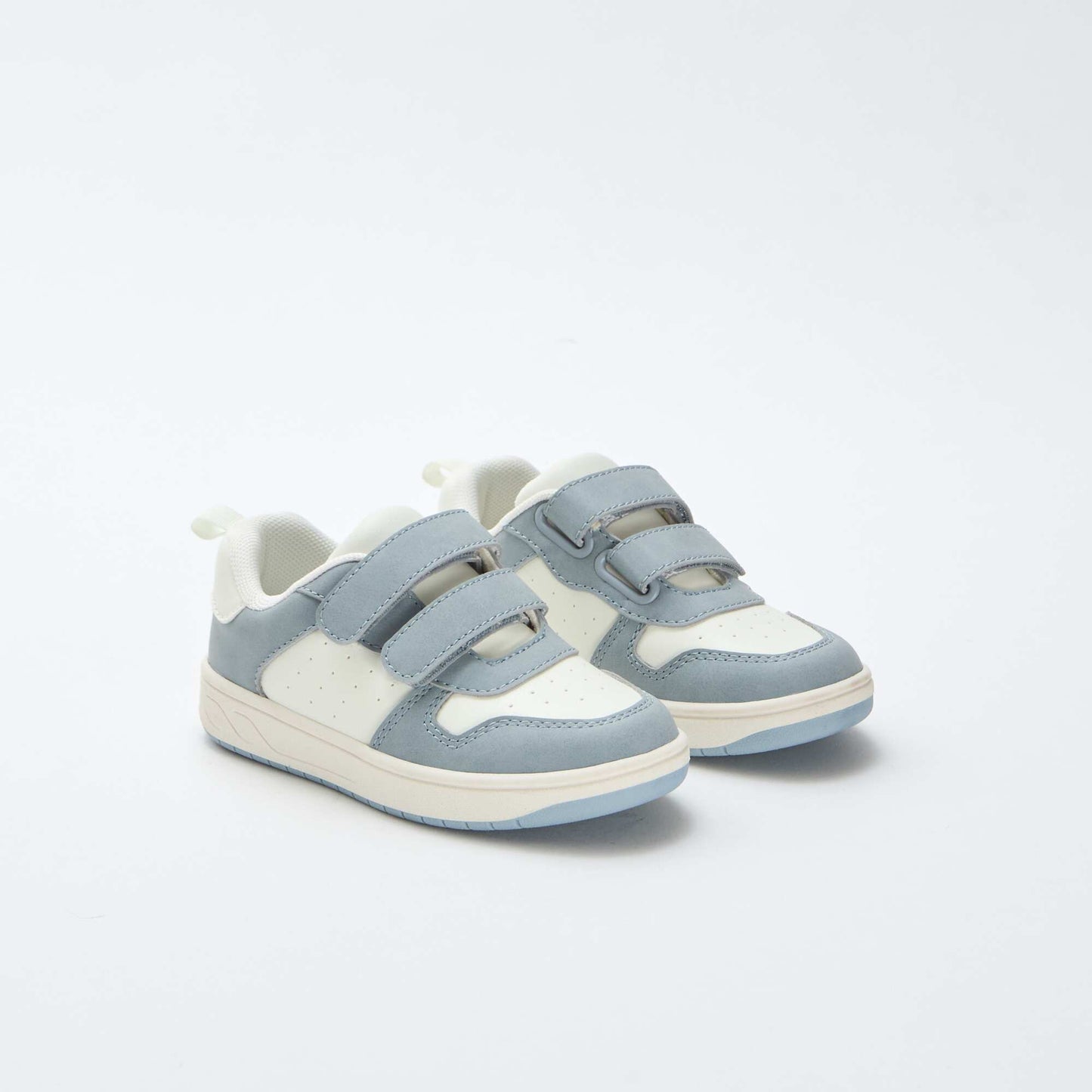 Faux Leather Sneakers with 2 Hook-and-Loop Straps BLUE