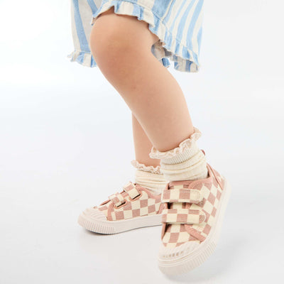Checkerboard Print Canvas Sneakers PINK