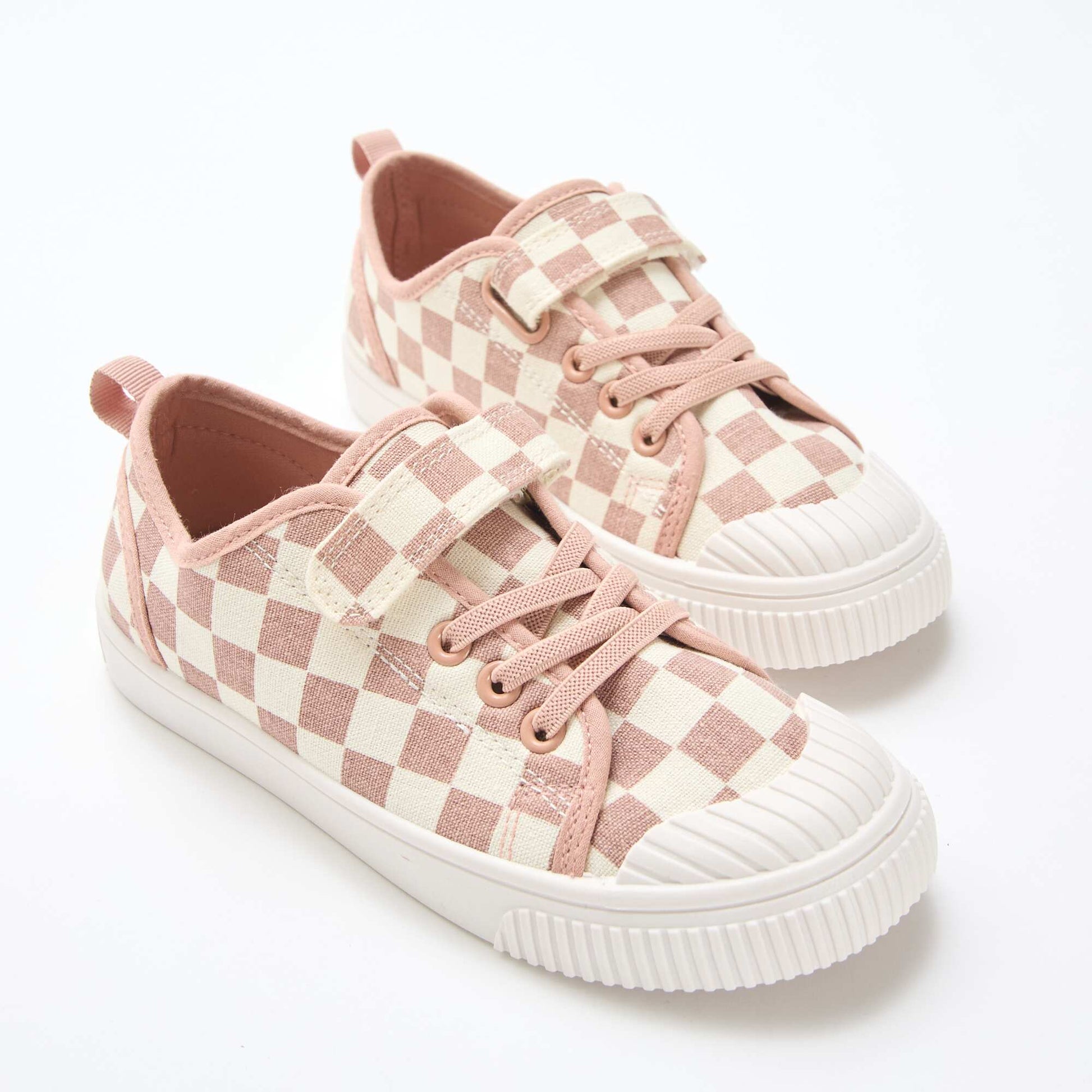 Checkerboard Print Canvas Sneakers PINK