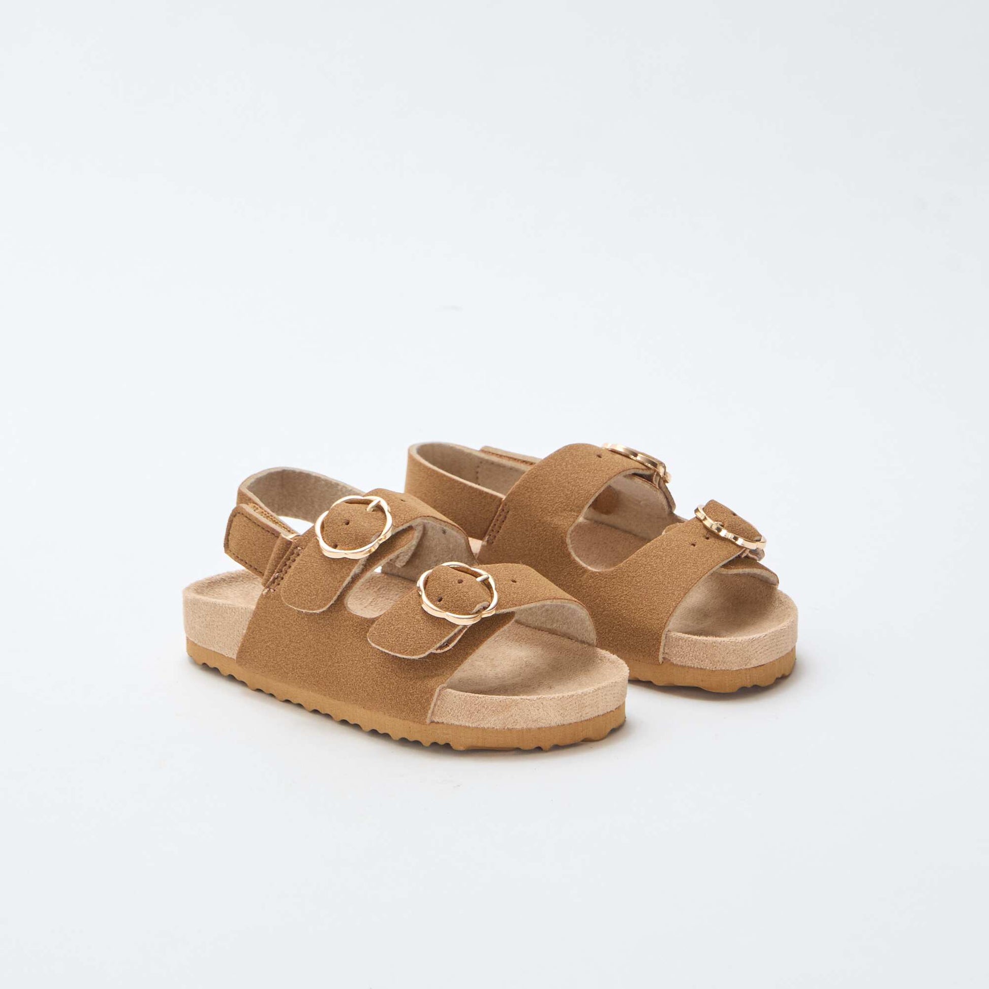 Flat Sandals with Adjustable Hook-and-Loop Ankle Strap BROWN