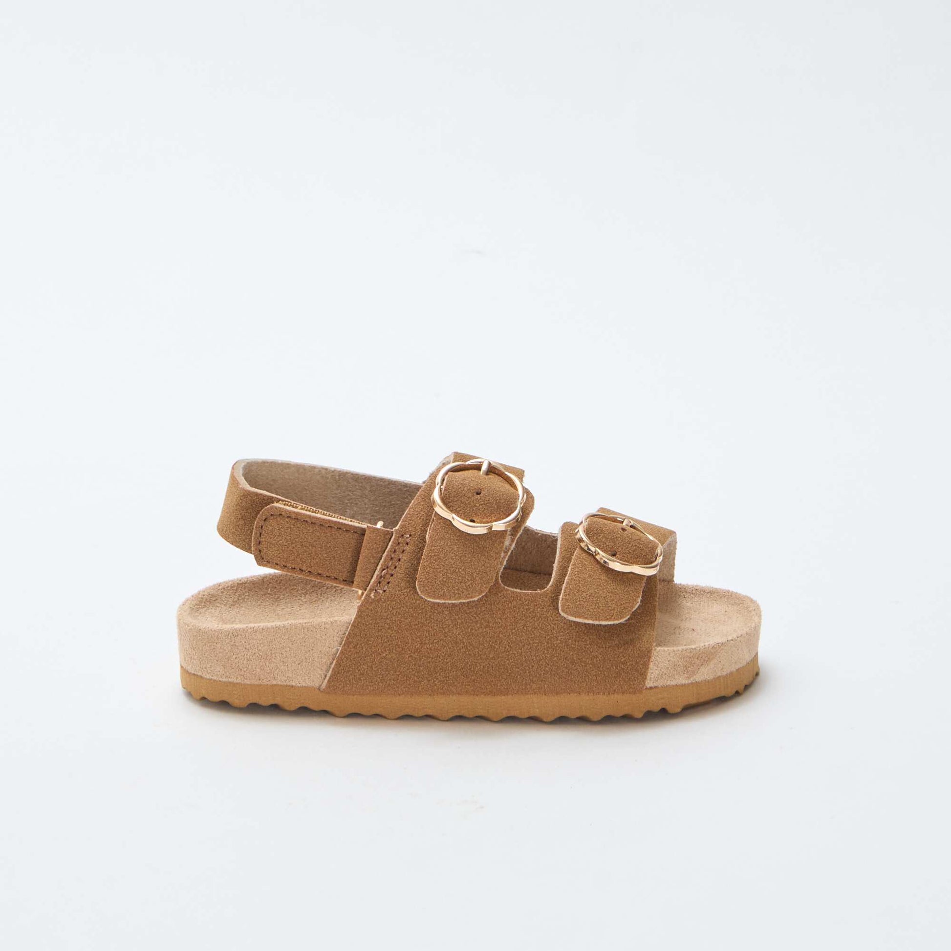 Flat Sandals with Adjustable Hook-and-Loop Ankle Strap BROWN
