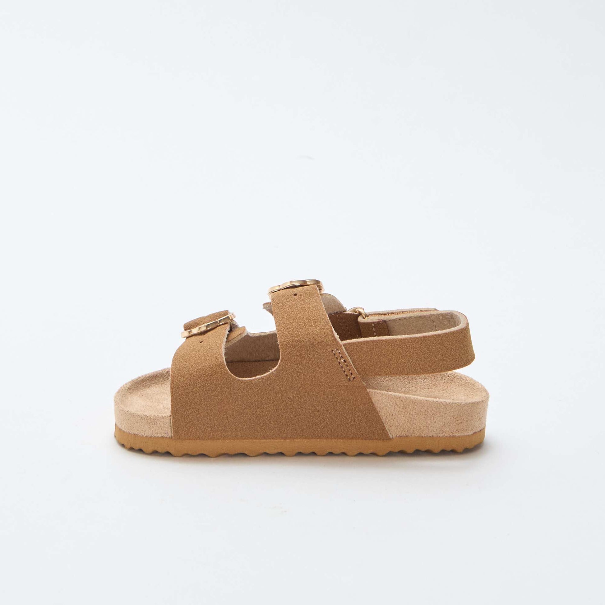 Flat Sandals with Adjustable Hook-and-Loop Ankle Strap BROWN