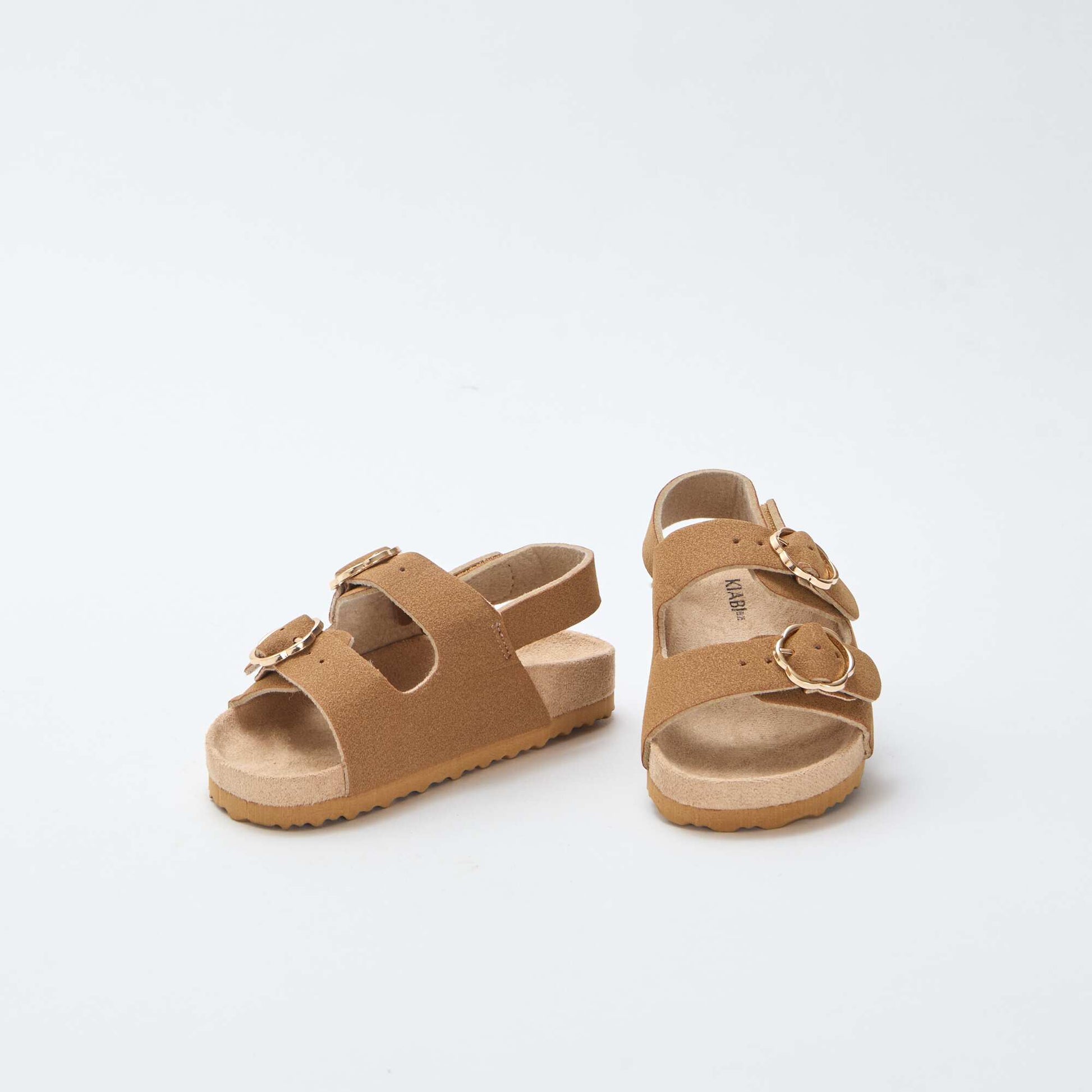 Flat Sandals with Adjustable Hook-and-Loop Ankle Strap BROWN