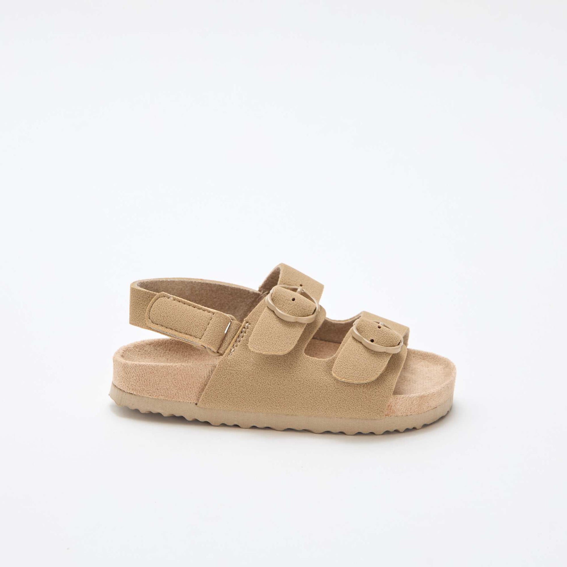 Flat sandals with adjustable hook-and-loop ankle strap BEIGE