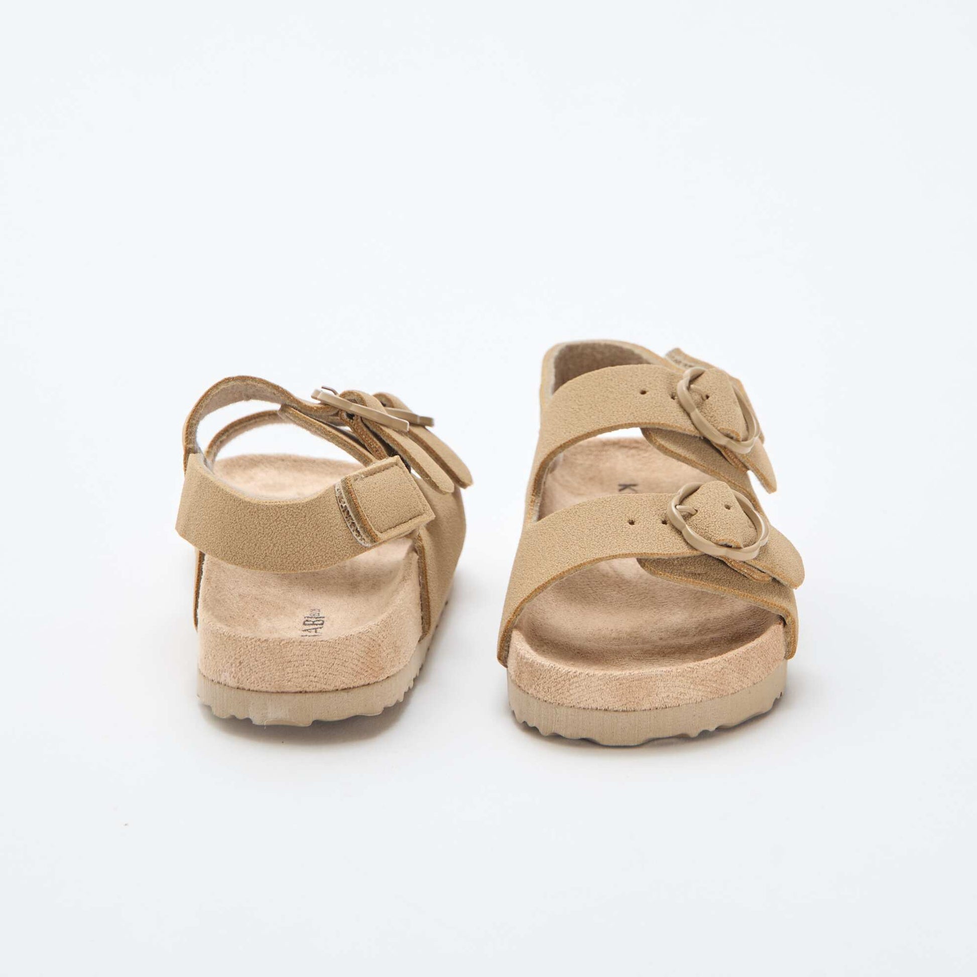 Flat sandals with adjustable hook-and-loop ankle strap BEIGE