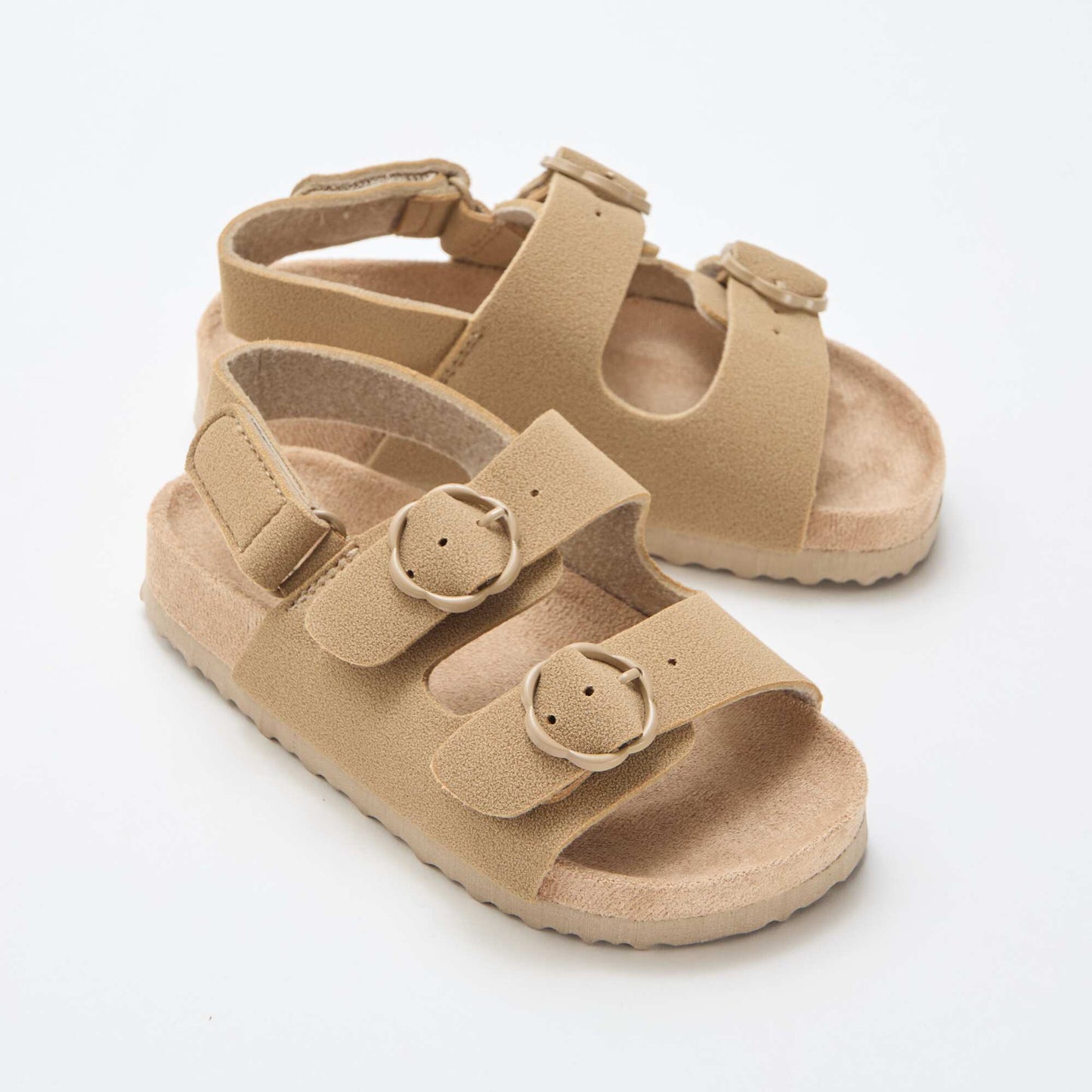 Flat sandals with adjustable hook-and-loop ankle strap BEIGE