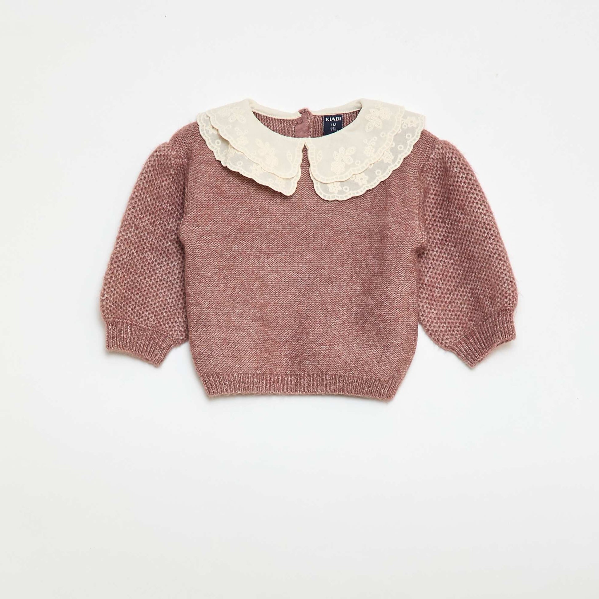 Knitted Sweater with Embroidered Peter Pan Collar PURPLE