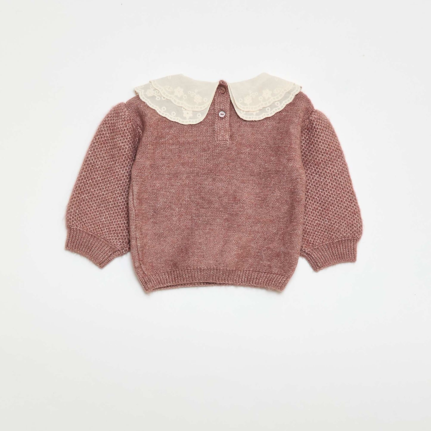 Knitted Sweater with Embroidered Peter Pan Collar PURPLE