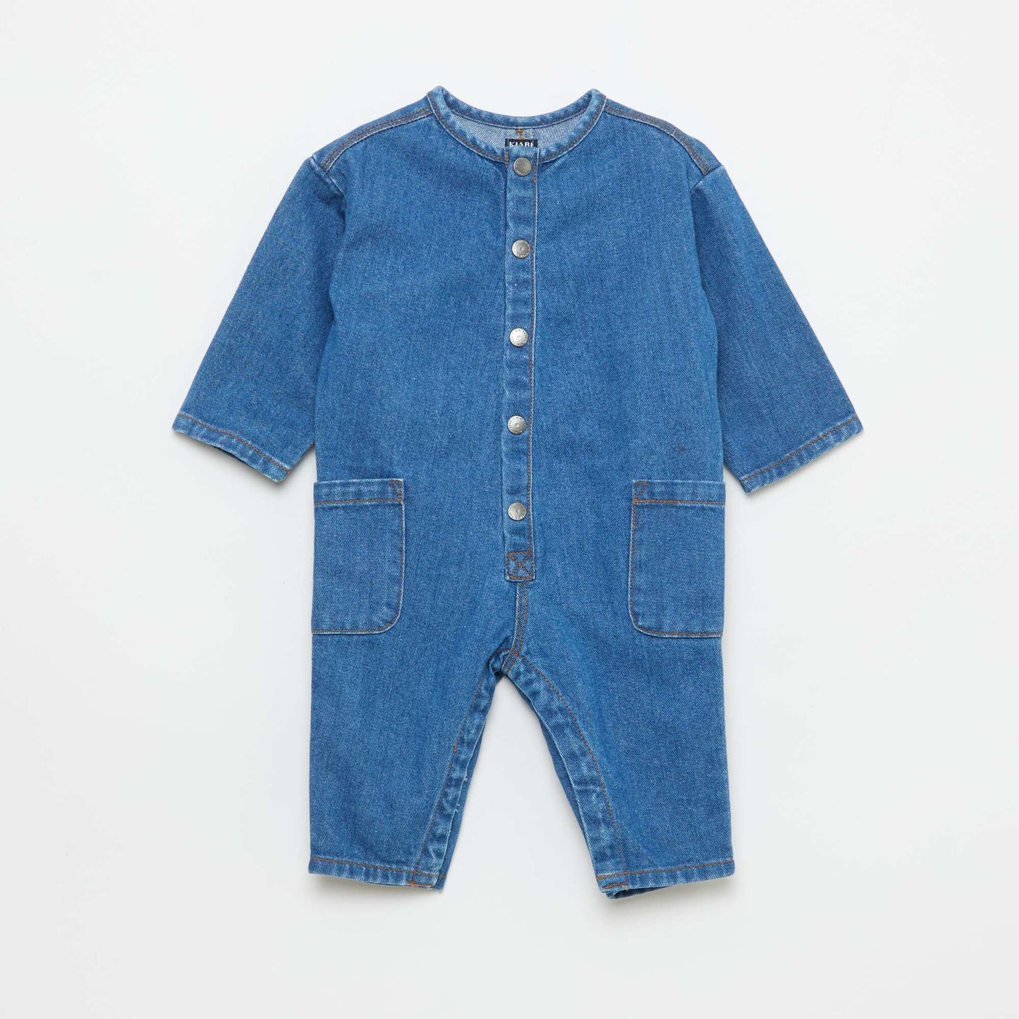 Denim Jumpsuit with Patch Pockets BLUE