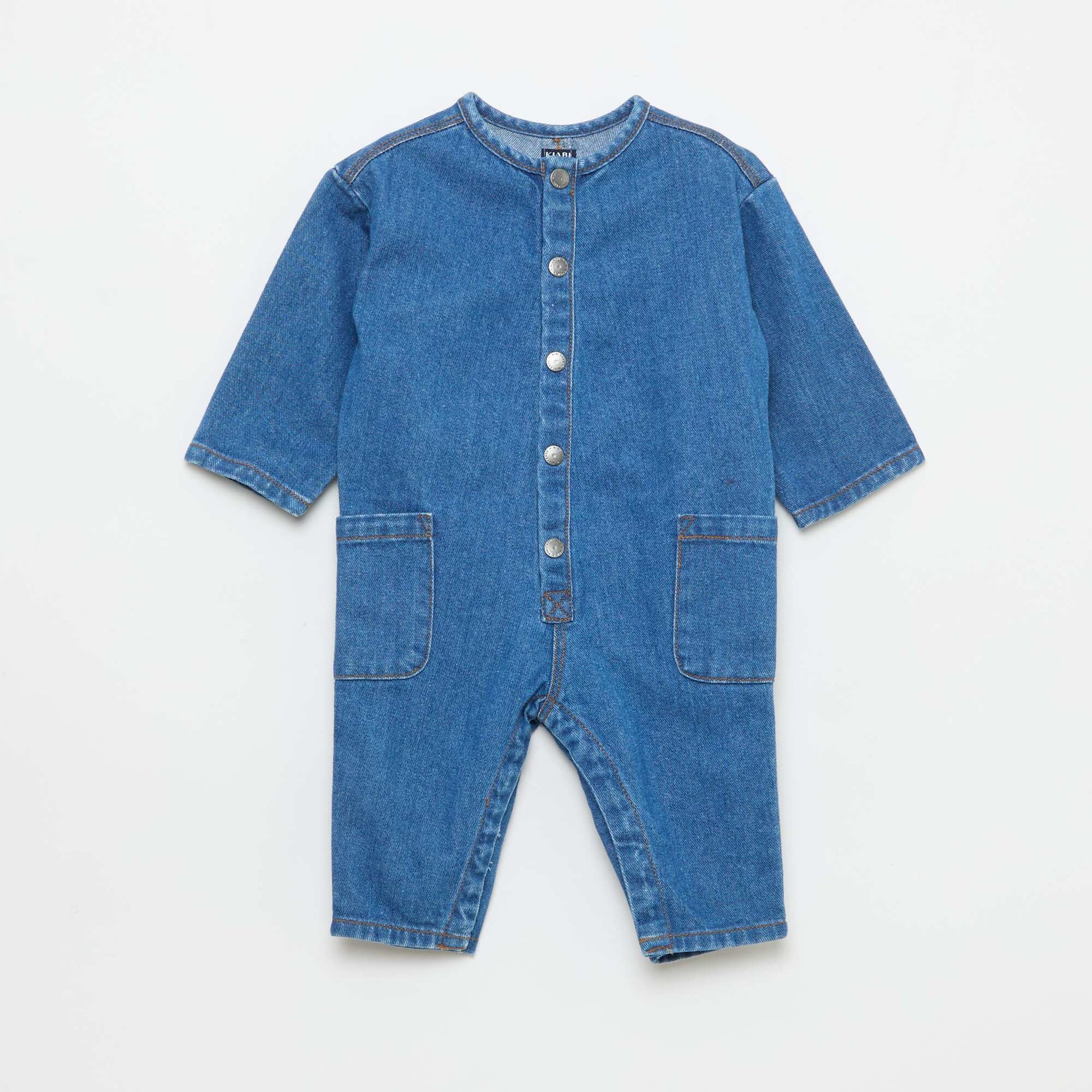 Denim Jumpsuit with Patch Pockets BLUE