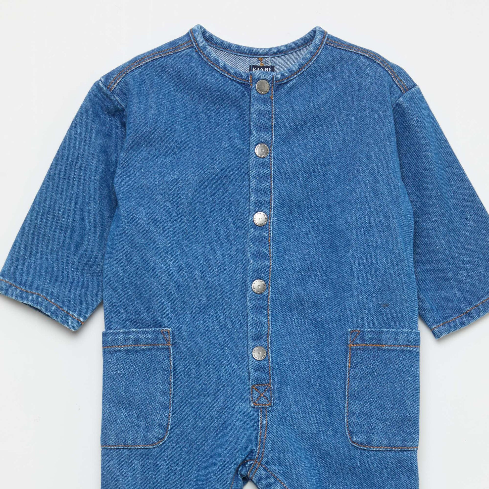 Denim Jumpsuit with Patch Pockets BLUE