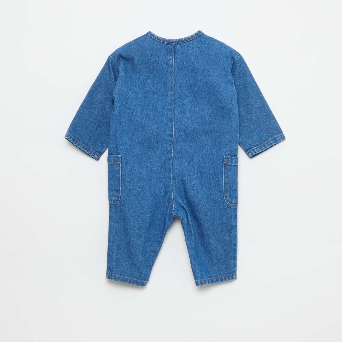 Denim Jumpsuit with Patch Pockets BLUE