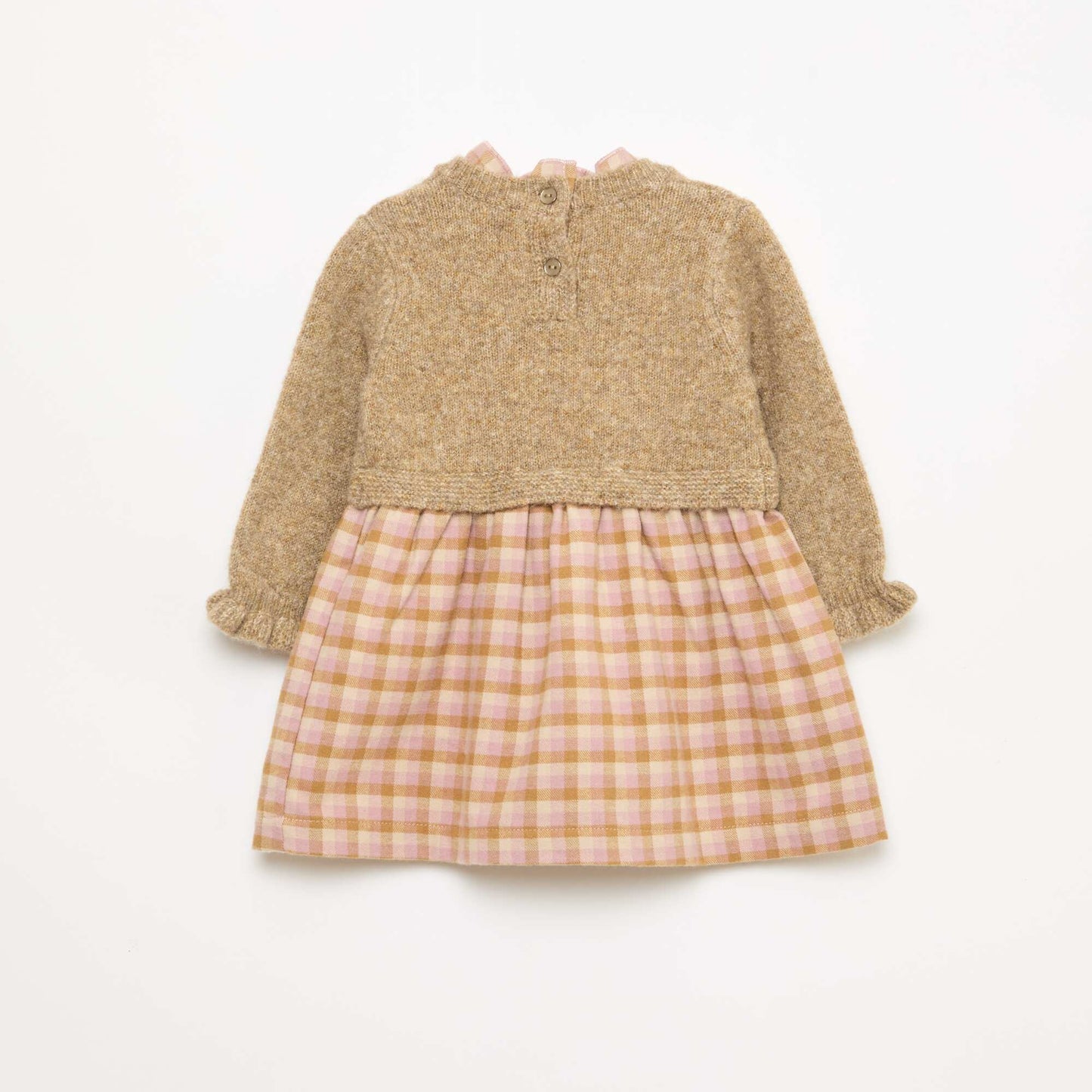 2-in-1 Knit and Flannel Mix Dress PINK
