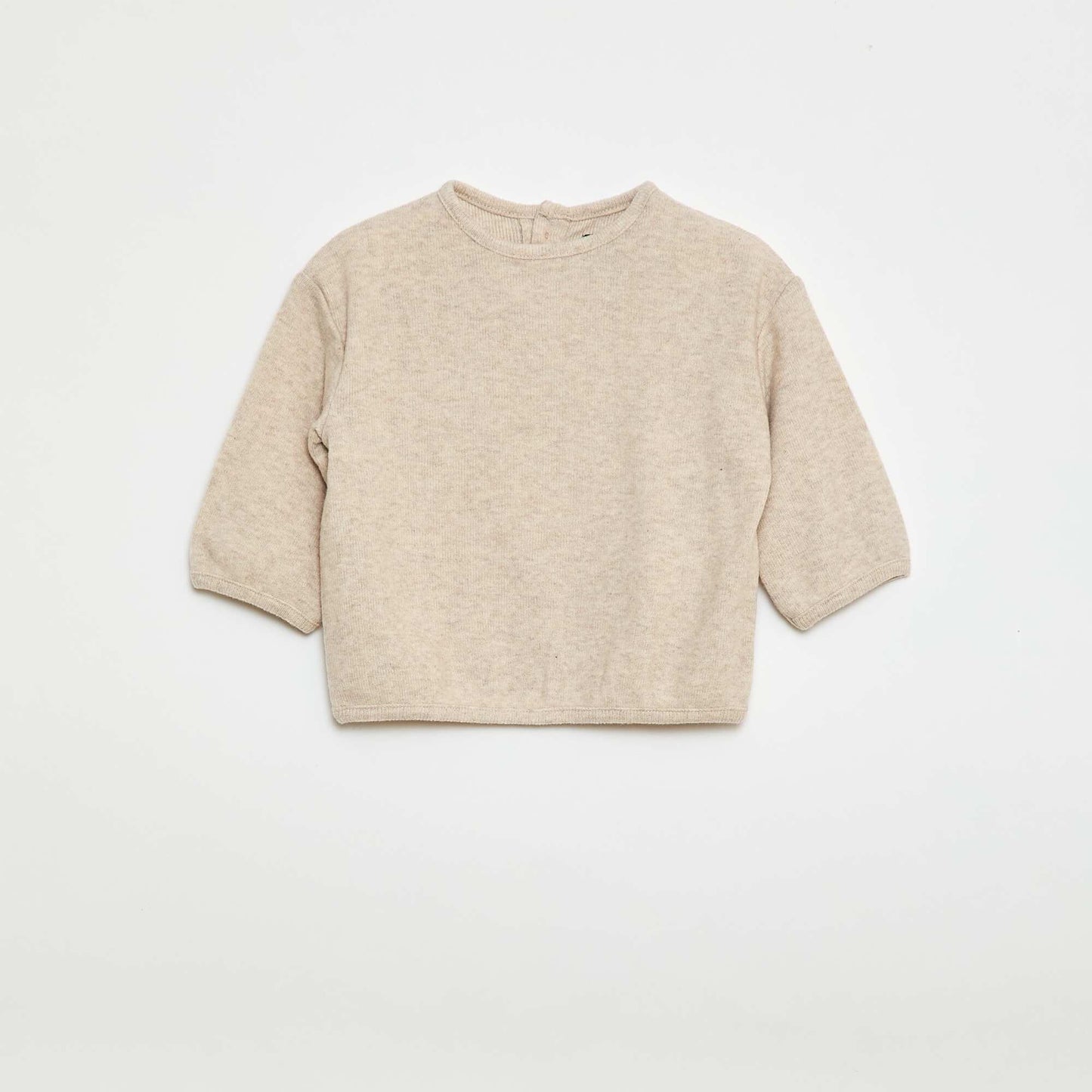 Buttoned Neck Plush Knit Sweater Set BEIGE