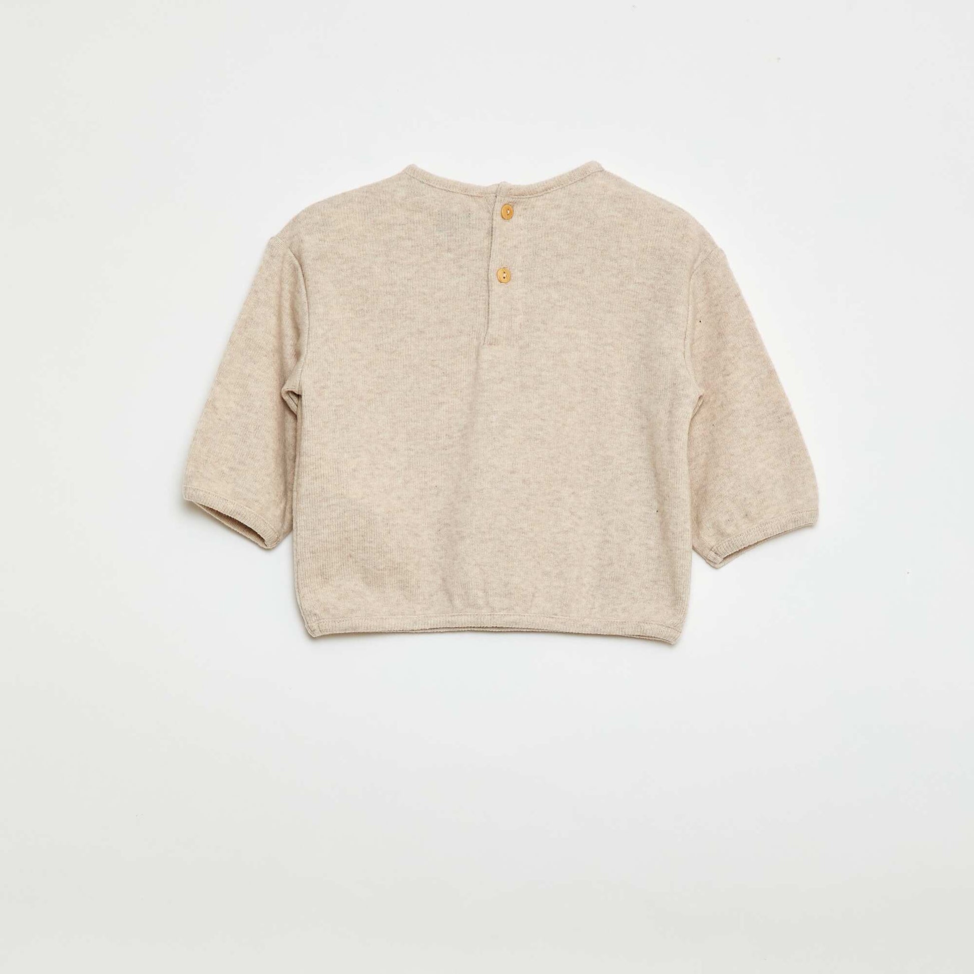 Buttoned Neck Plush Knit Sweater Set BEIGE