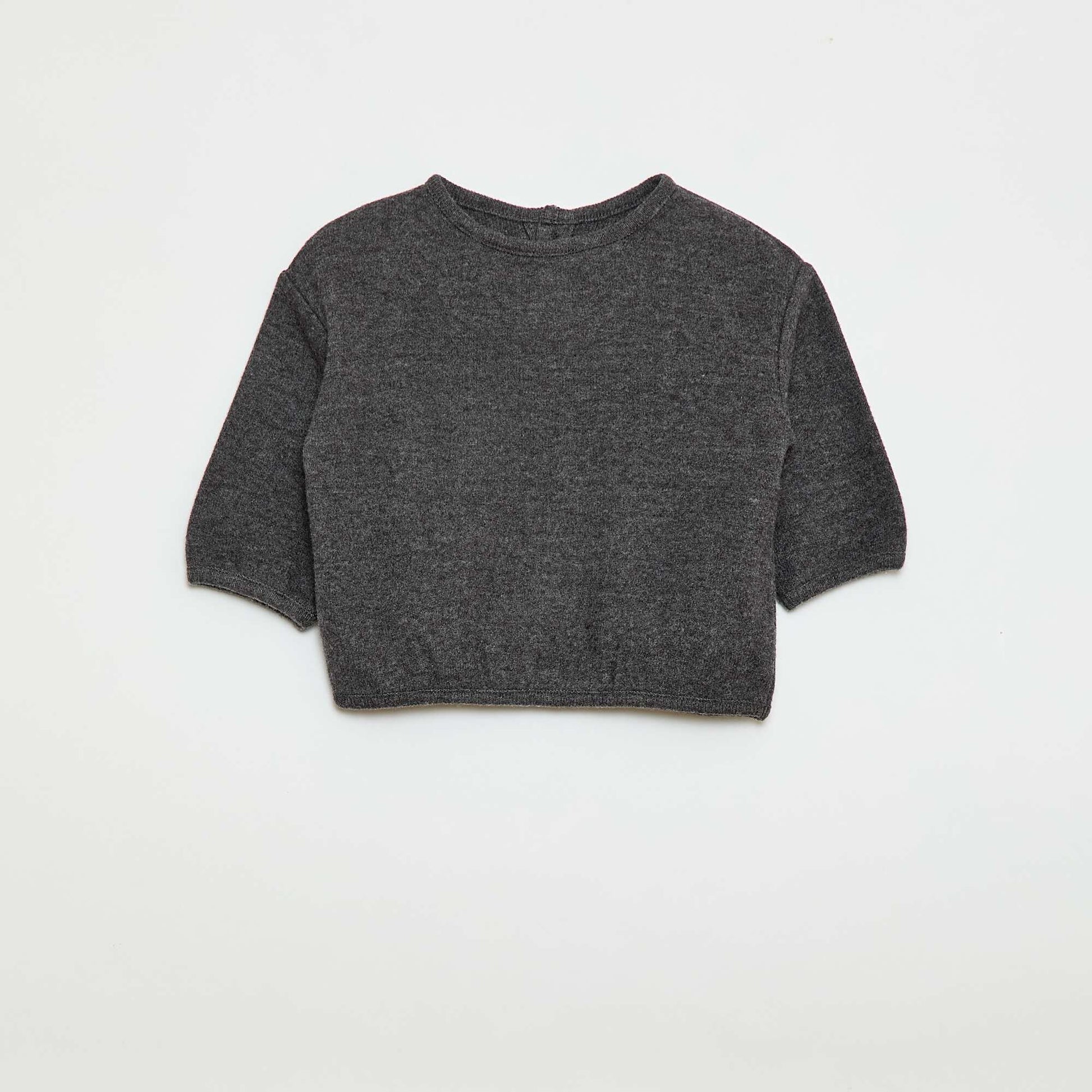 Cozy Knit Sweater Set with Buttoned Collar GREY