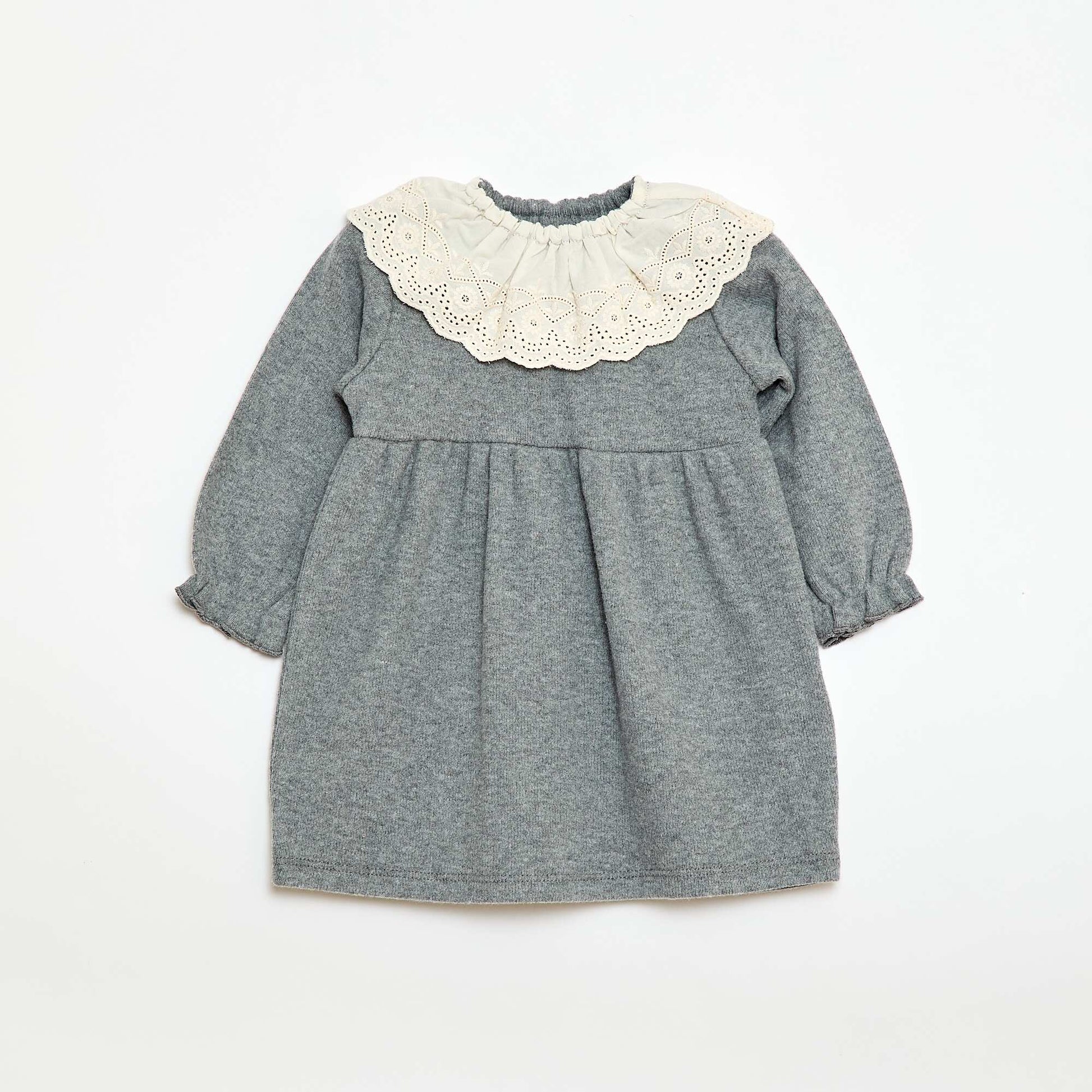 Snug Knit Dress with Fancy Collar GREY