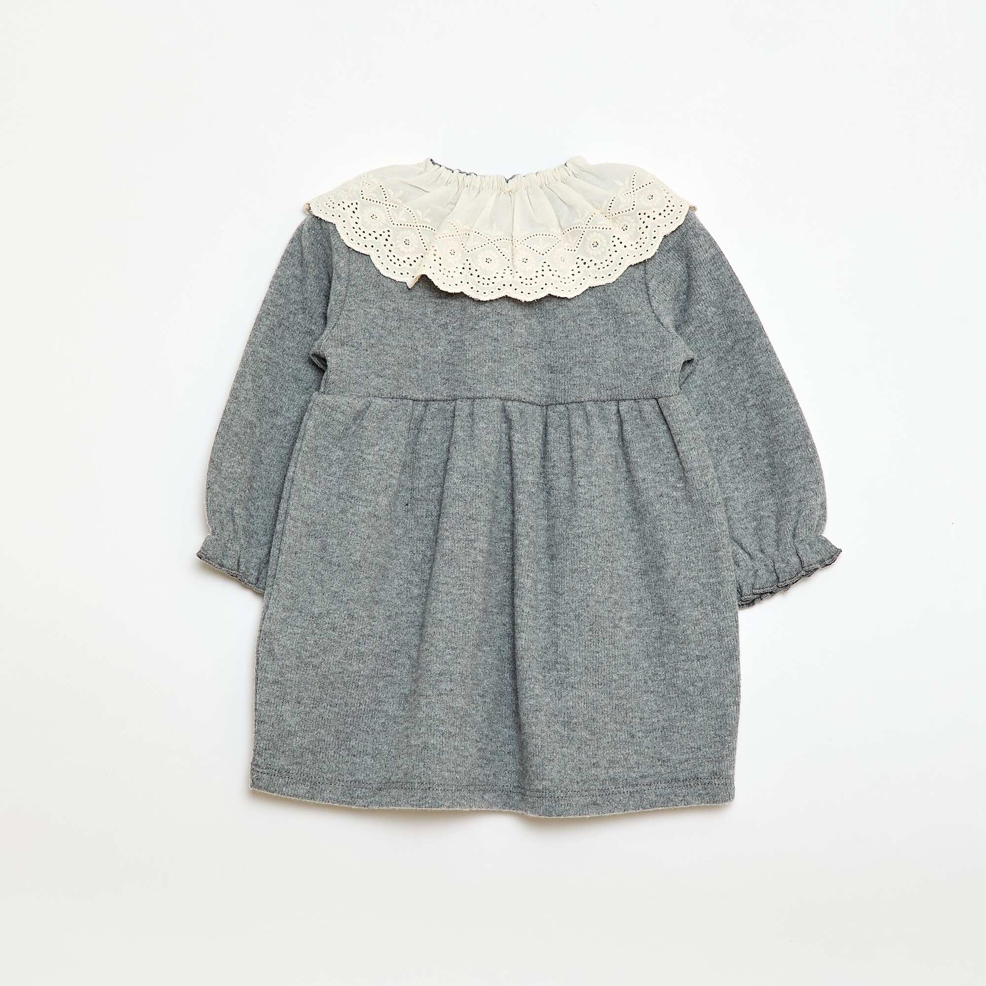 Snug Knit Dress with Fancy Collar GREY