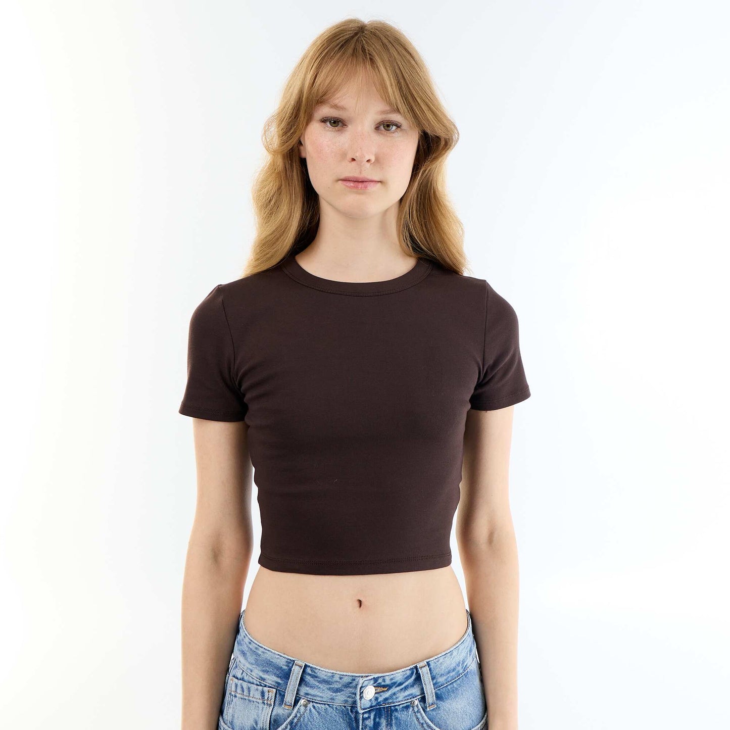 Basic Crop Top T-Shirt BROWN