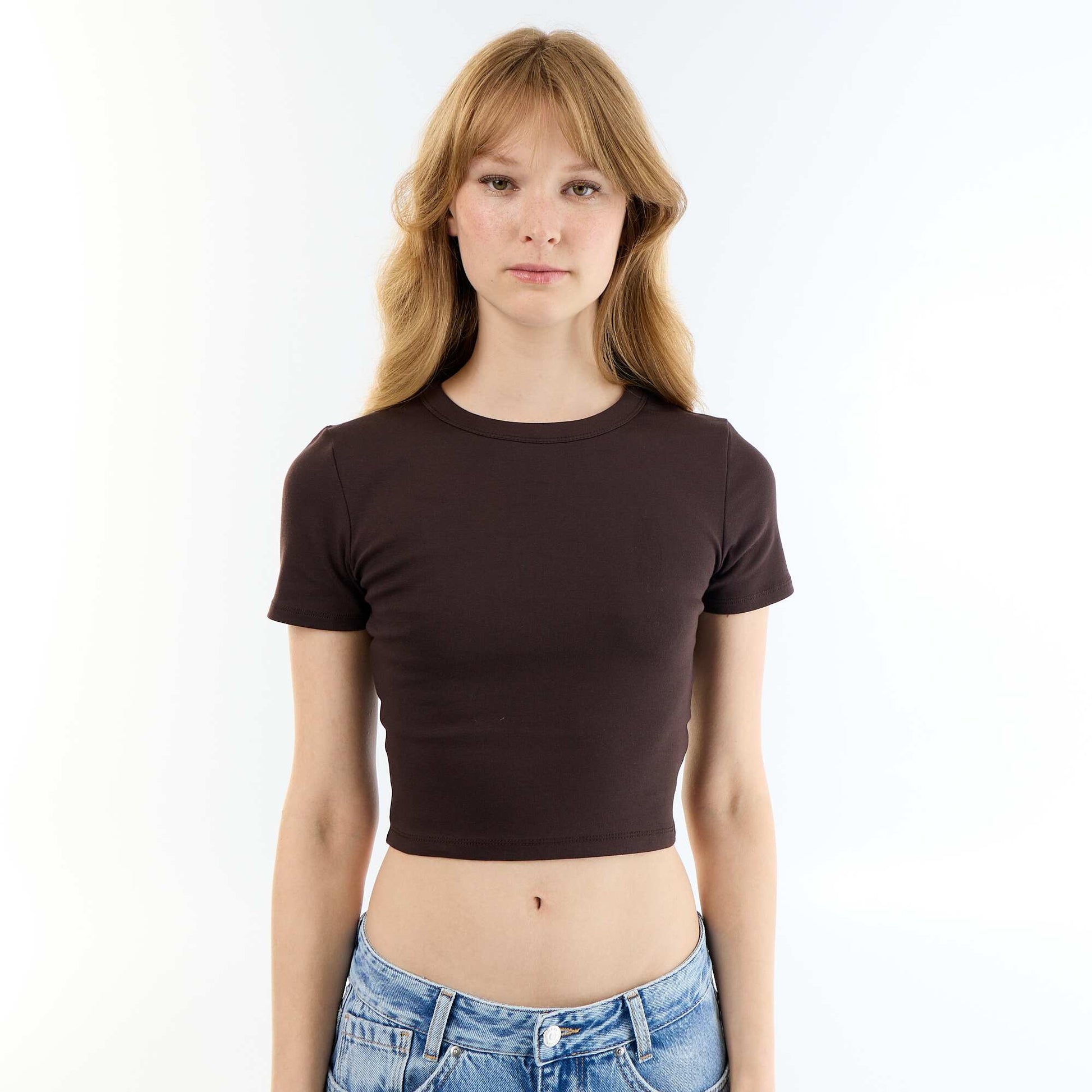 Basic Crop Top T-Shirt BROWN