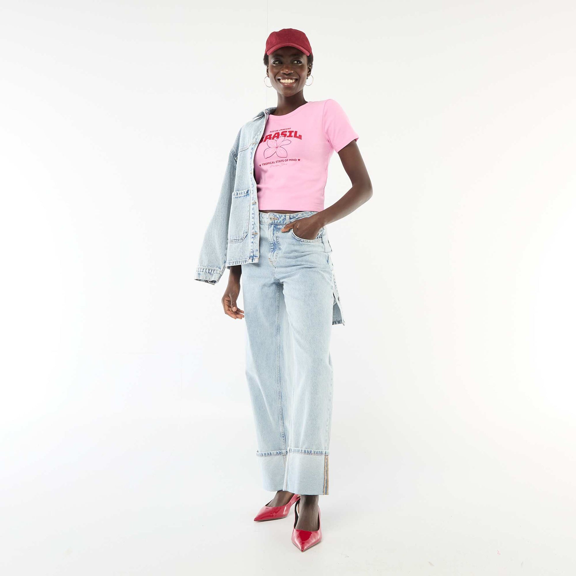 Printed Short-Sleeve T-Shirt with Design PINK