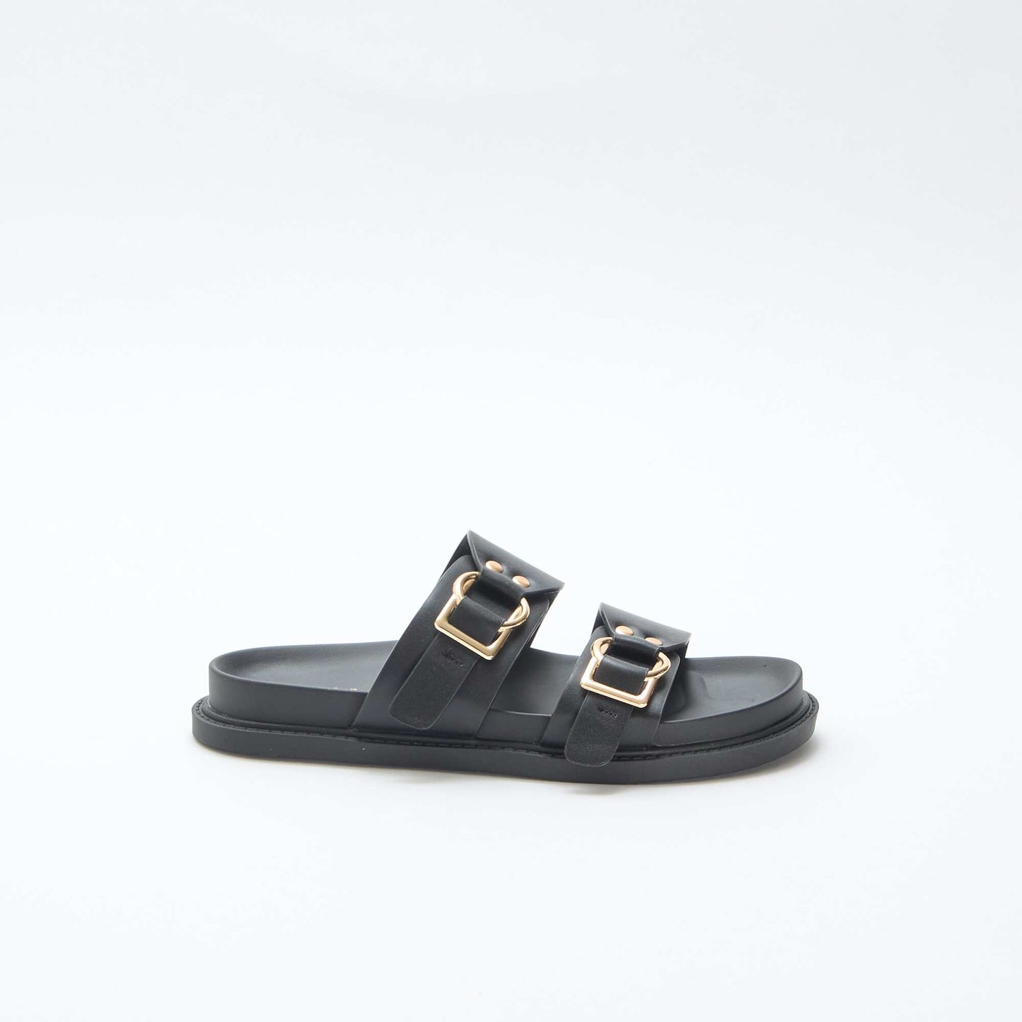 Double Strap Flat Sandals BLACK