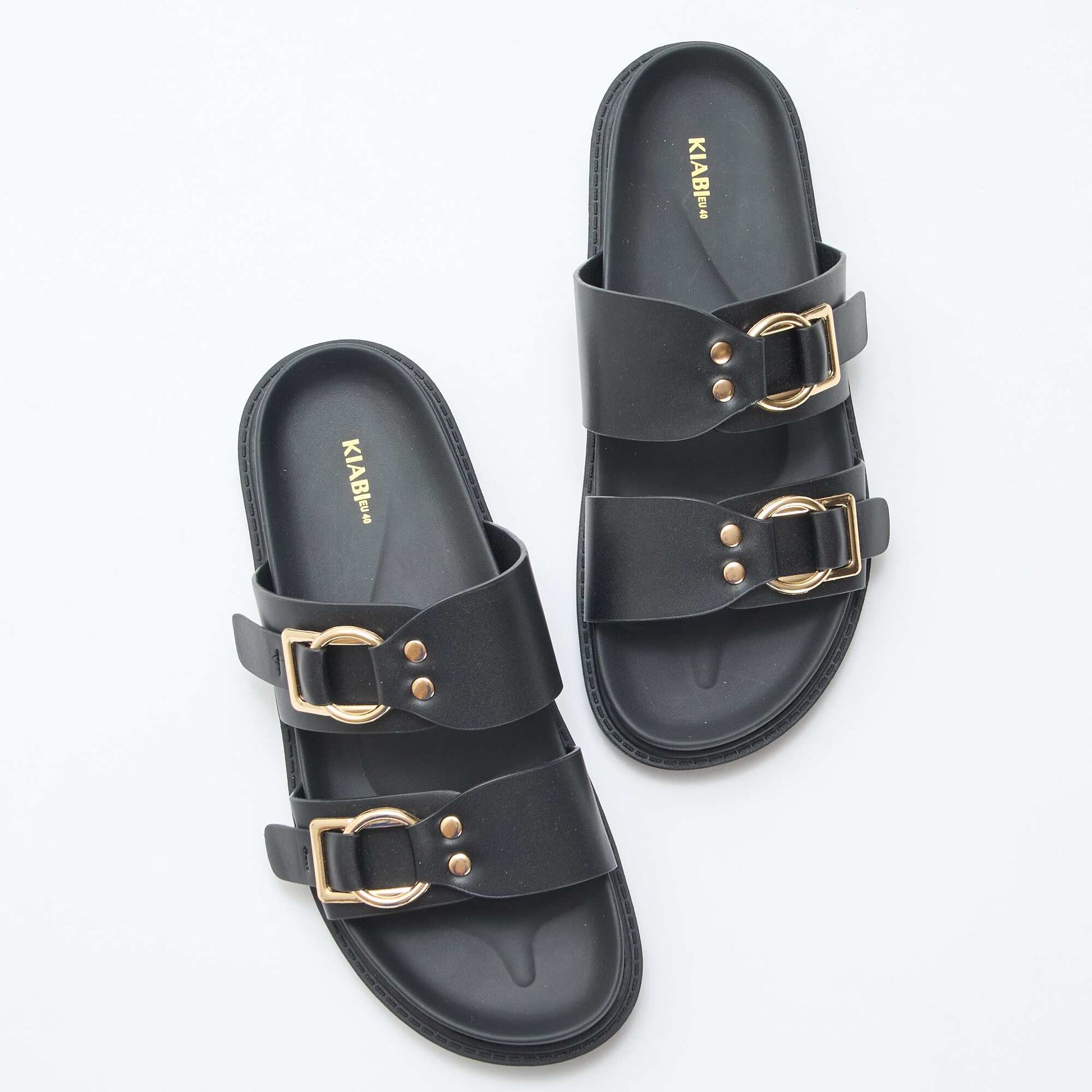 Double Strap Flat Sandals BLACK