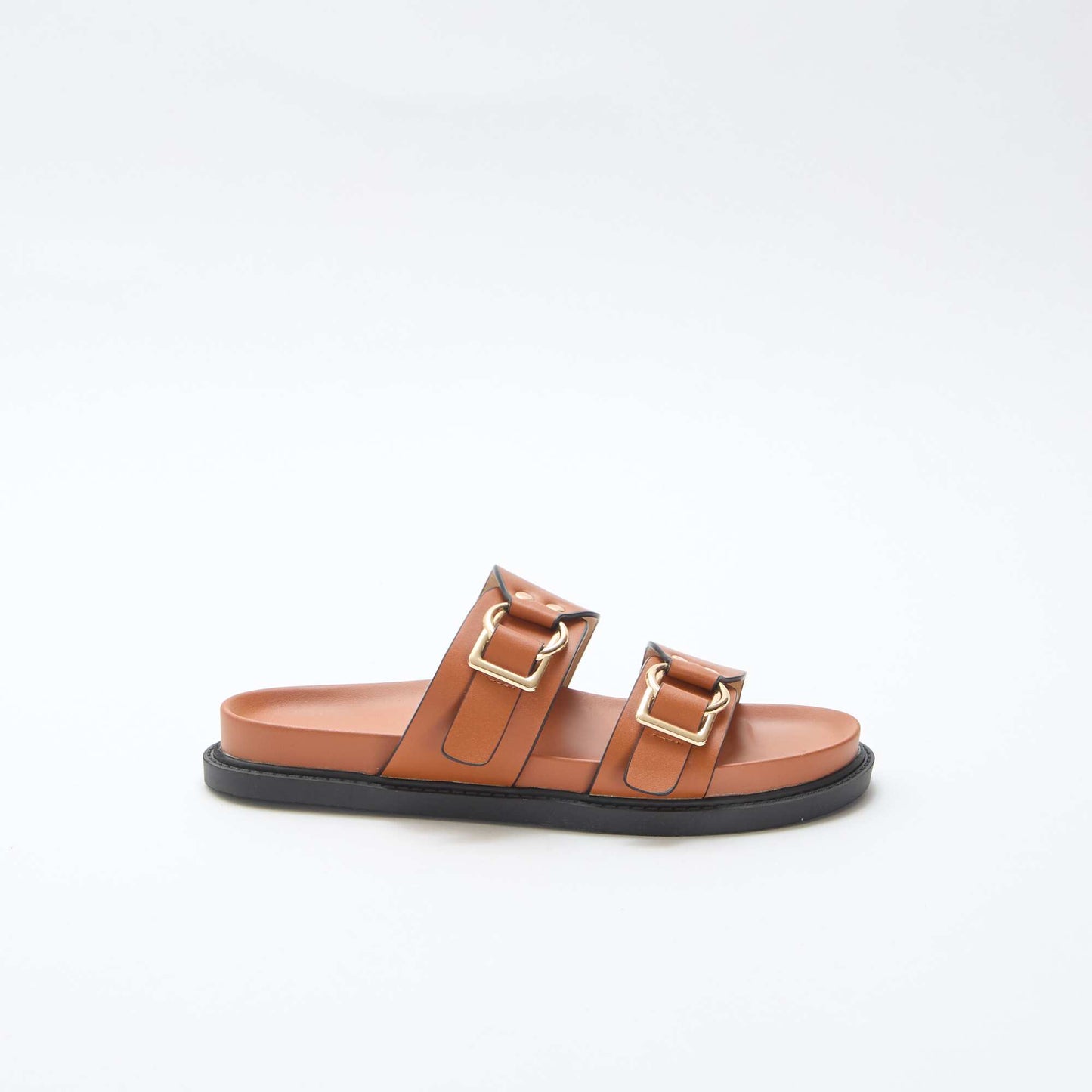 Double Strap Flat Sandals BROWN