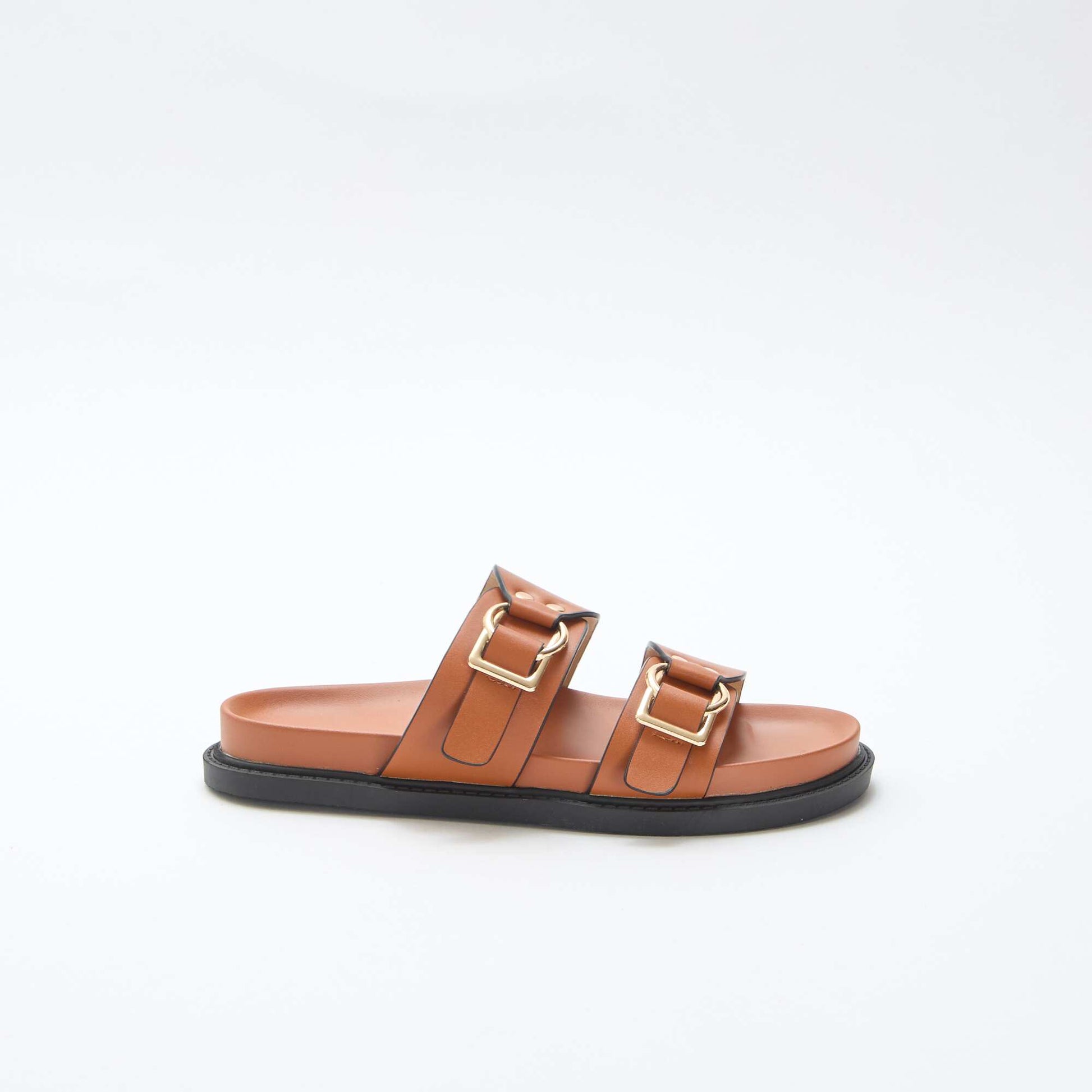 Double Strap Flat Sandals BROWN