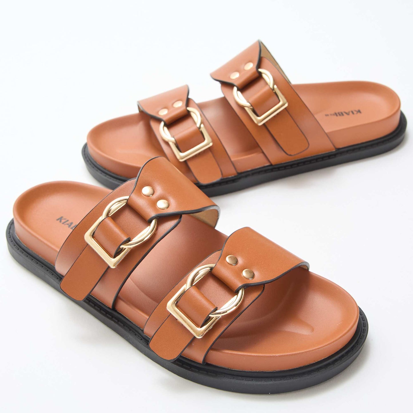 Double Strap Flat Sandals BROWN