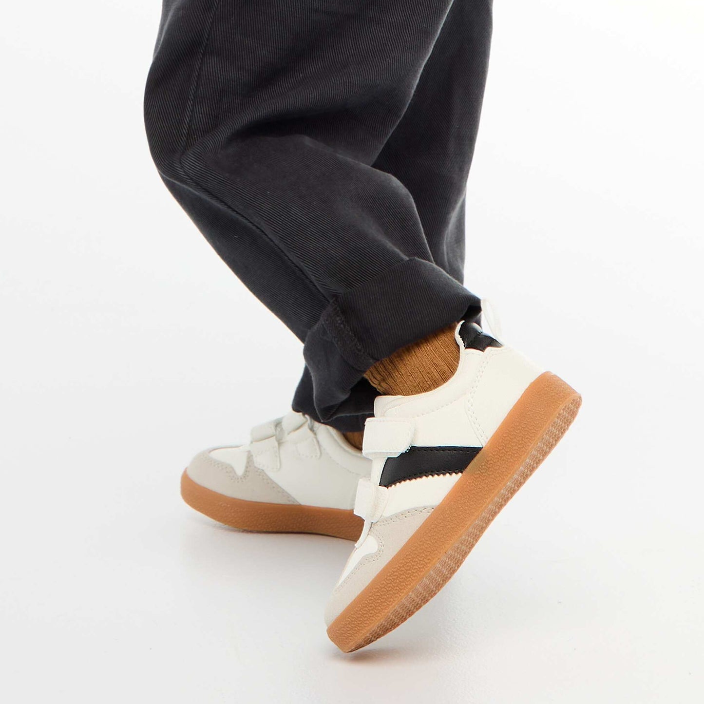 Suede-effect Sneakers with Hook and Loop Fasteners WHITE