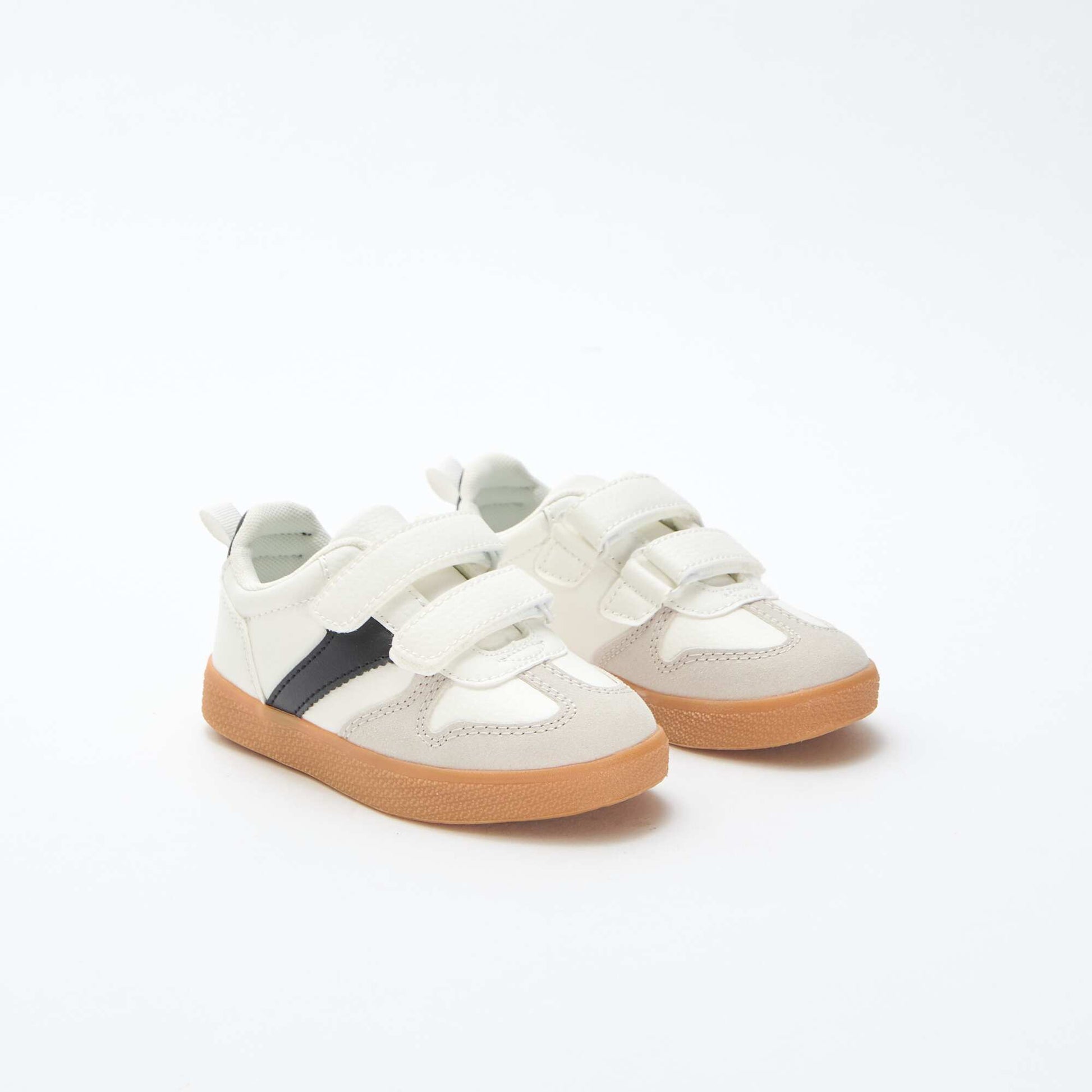 Suede-effect Sneakers with Hook and Loop Fasteners WHITE