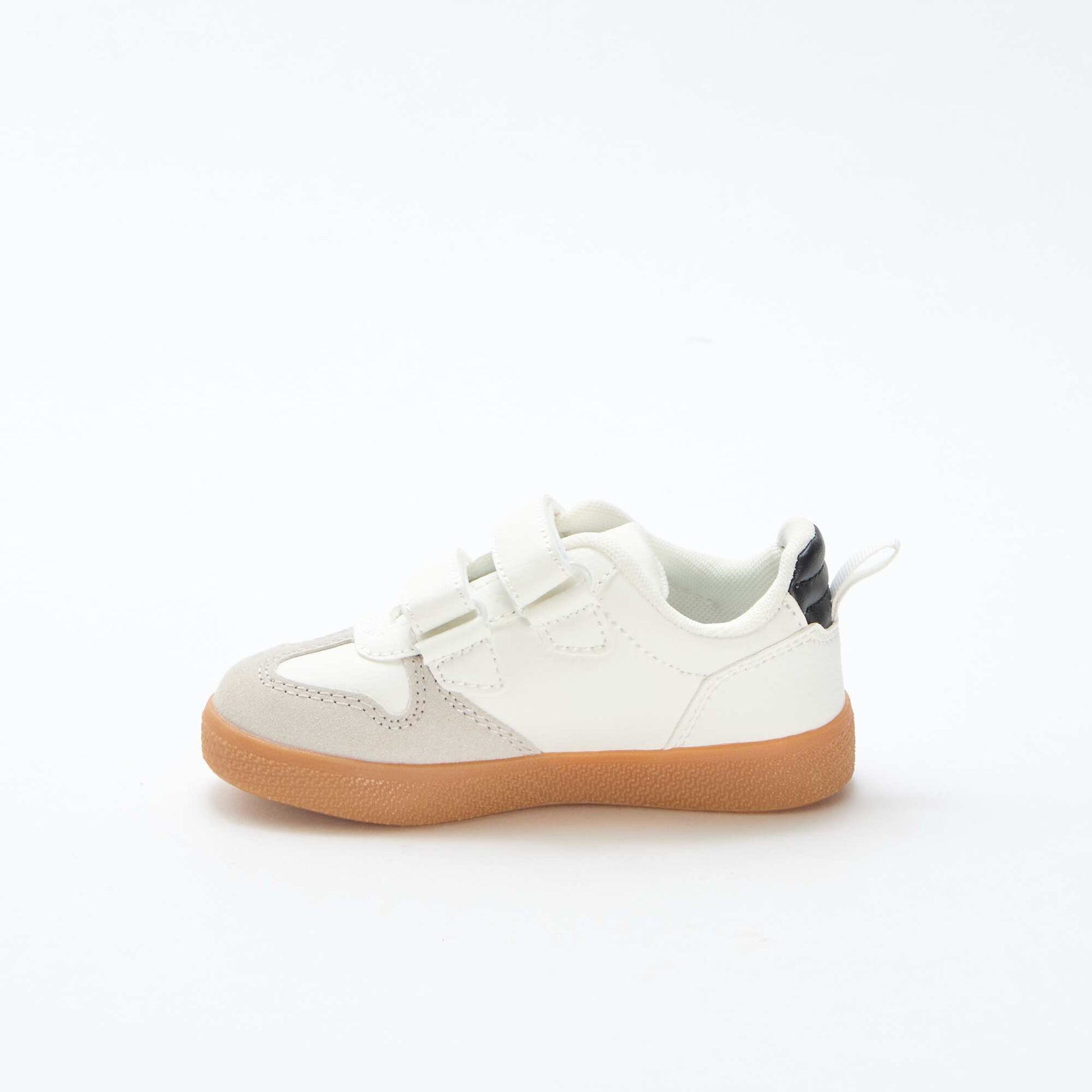 Suede-effect Sneakers with Hook and Loop Fasteners WHITE