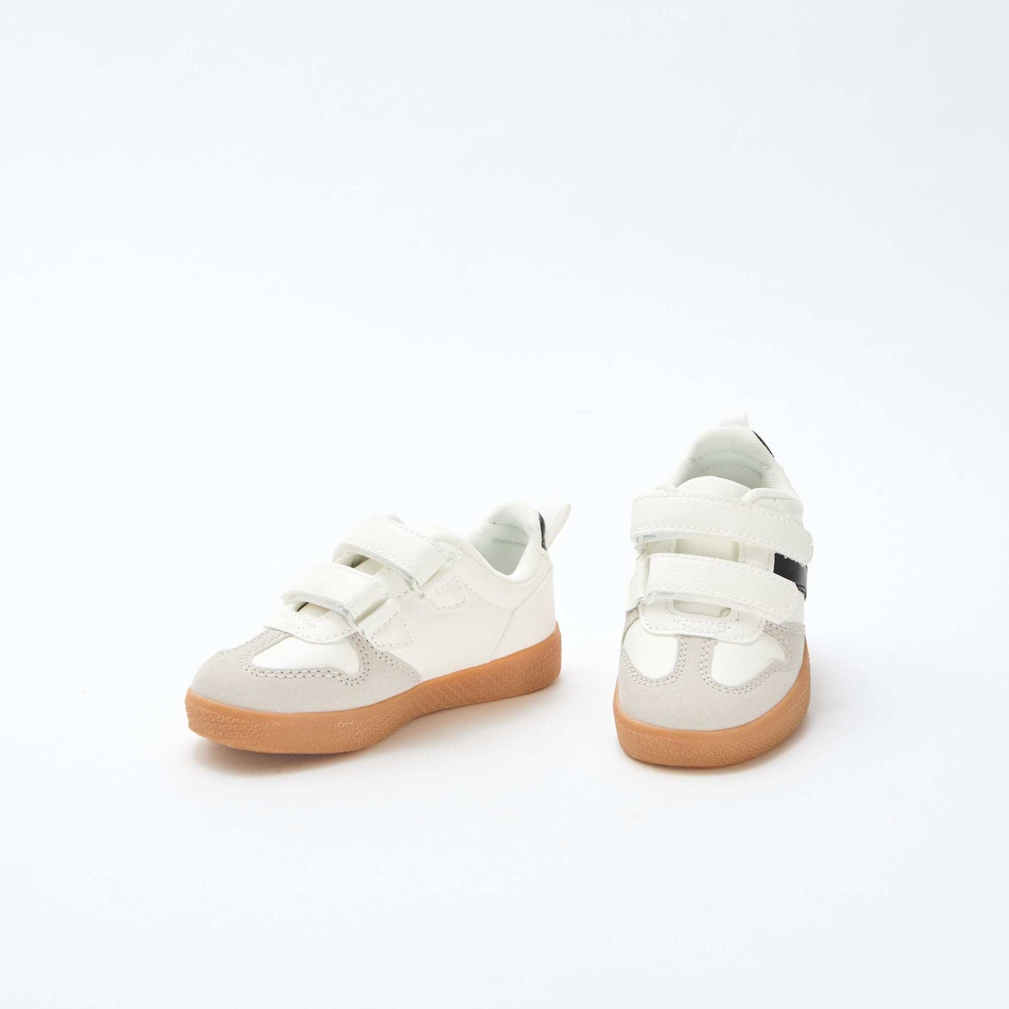 Suede-effect Sneakers with Hook and Loop Fasteners WHITE